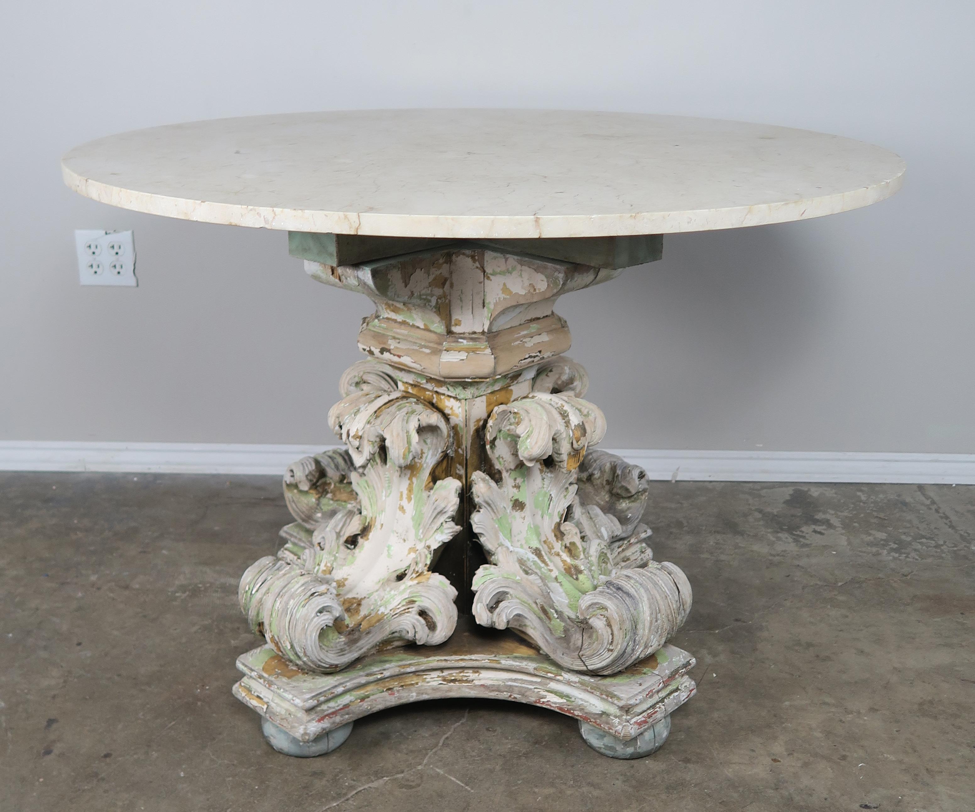 19th Century Acanthus Leaf Painted Table with Marble Top 5