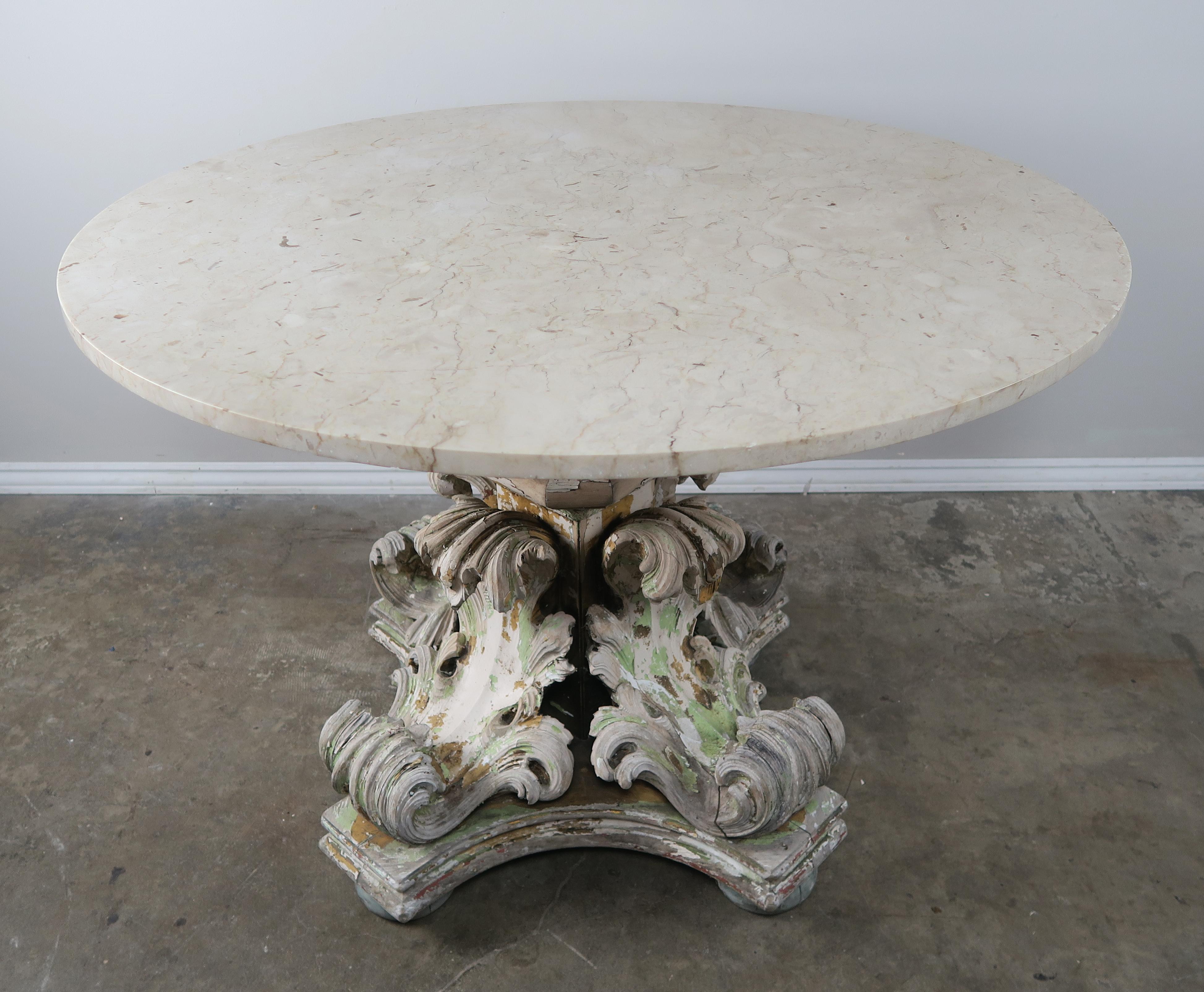 Rococo 19th Century Acanthus Leaf Painted Table with Marble Top