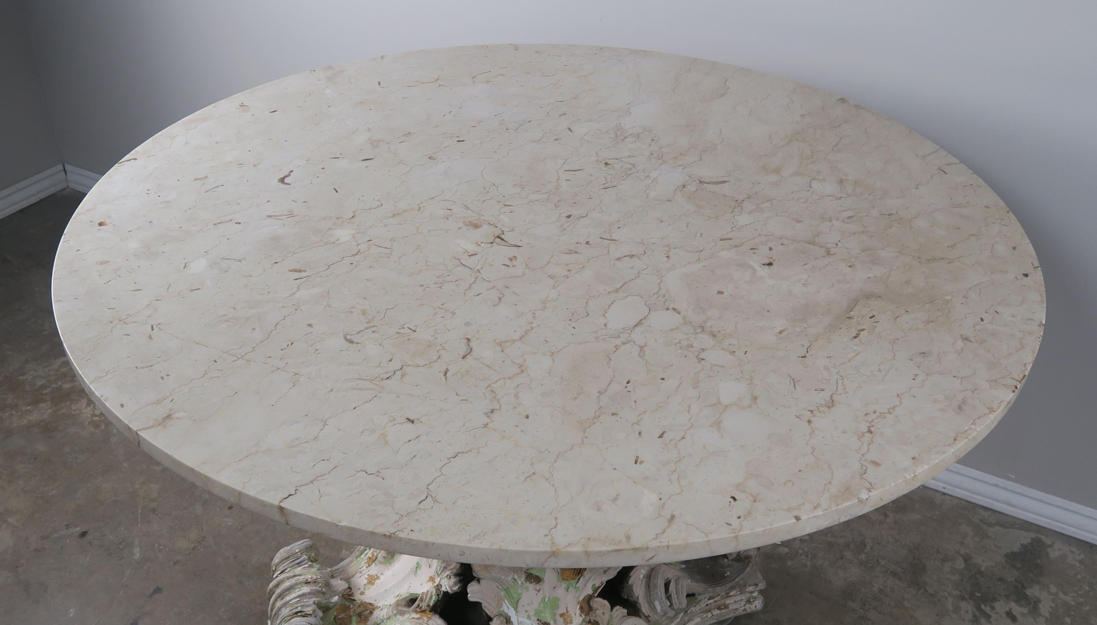 Italian 19th Century Acanthus Leaf Painted Table with Marble Top