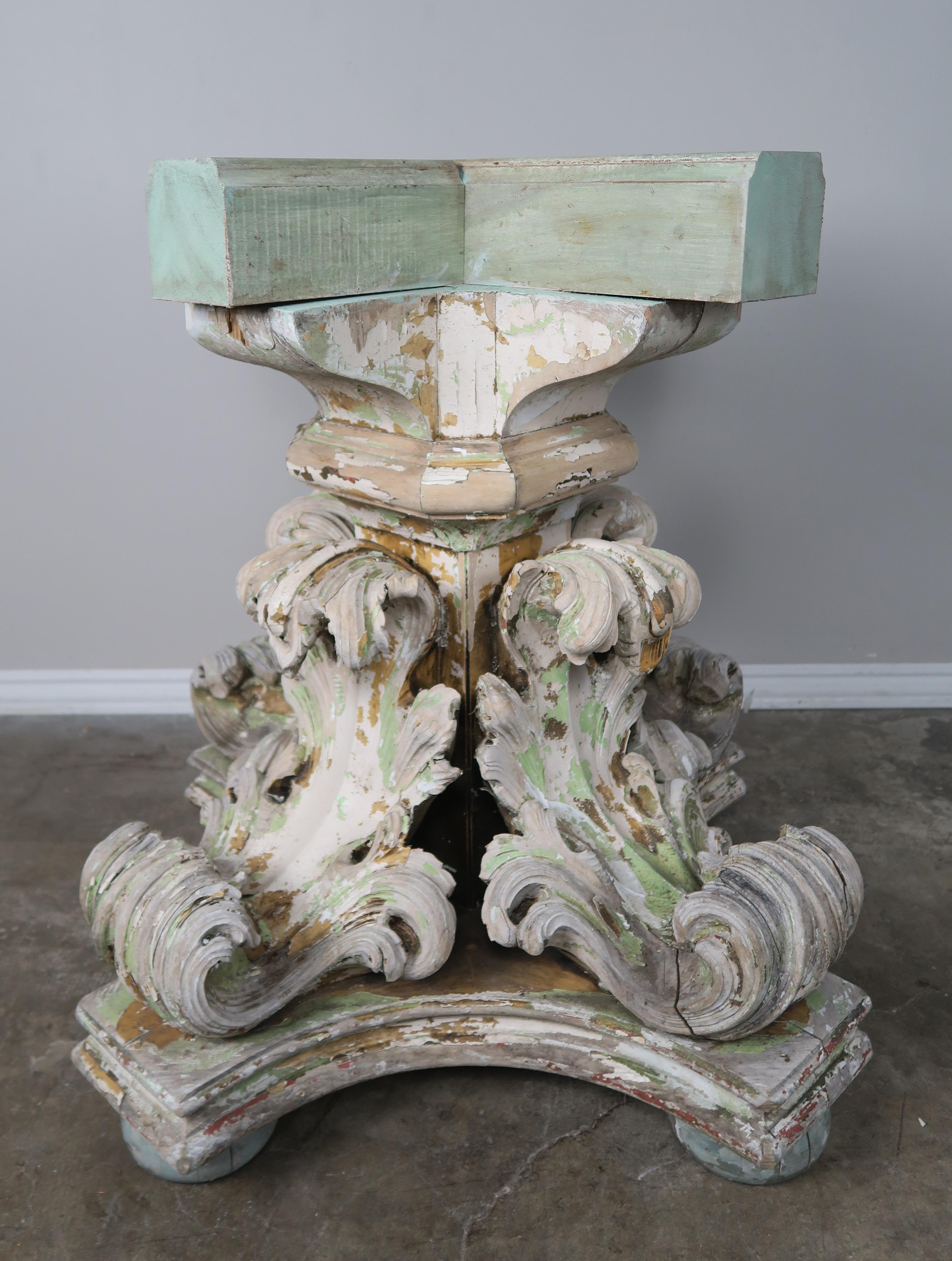 Hand-Painted 19th Century Acanthus Leaf Painted Table with Marble Top