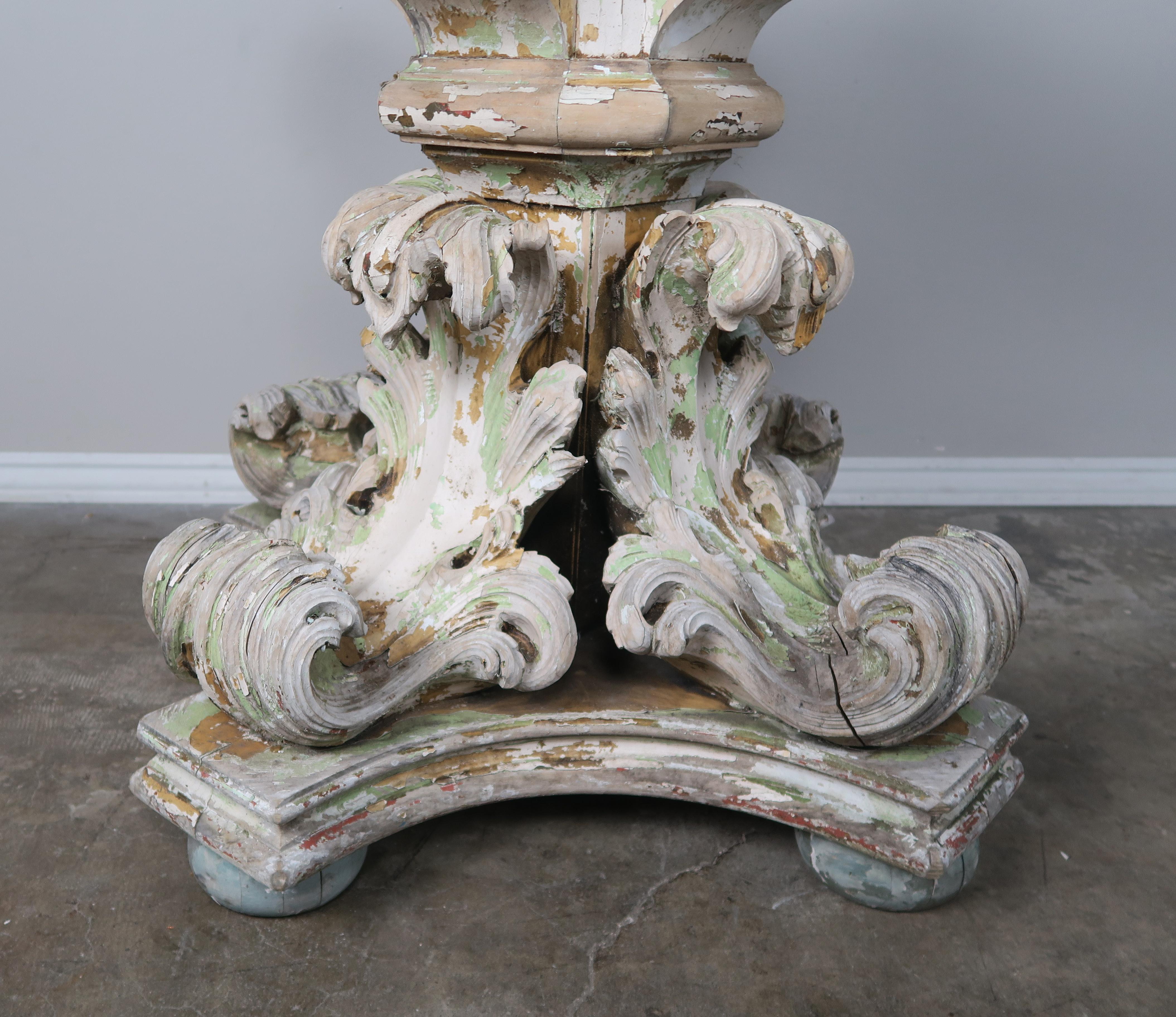 19th Century Acanthus Leaf Painted Table with Marble Top 1