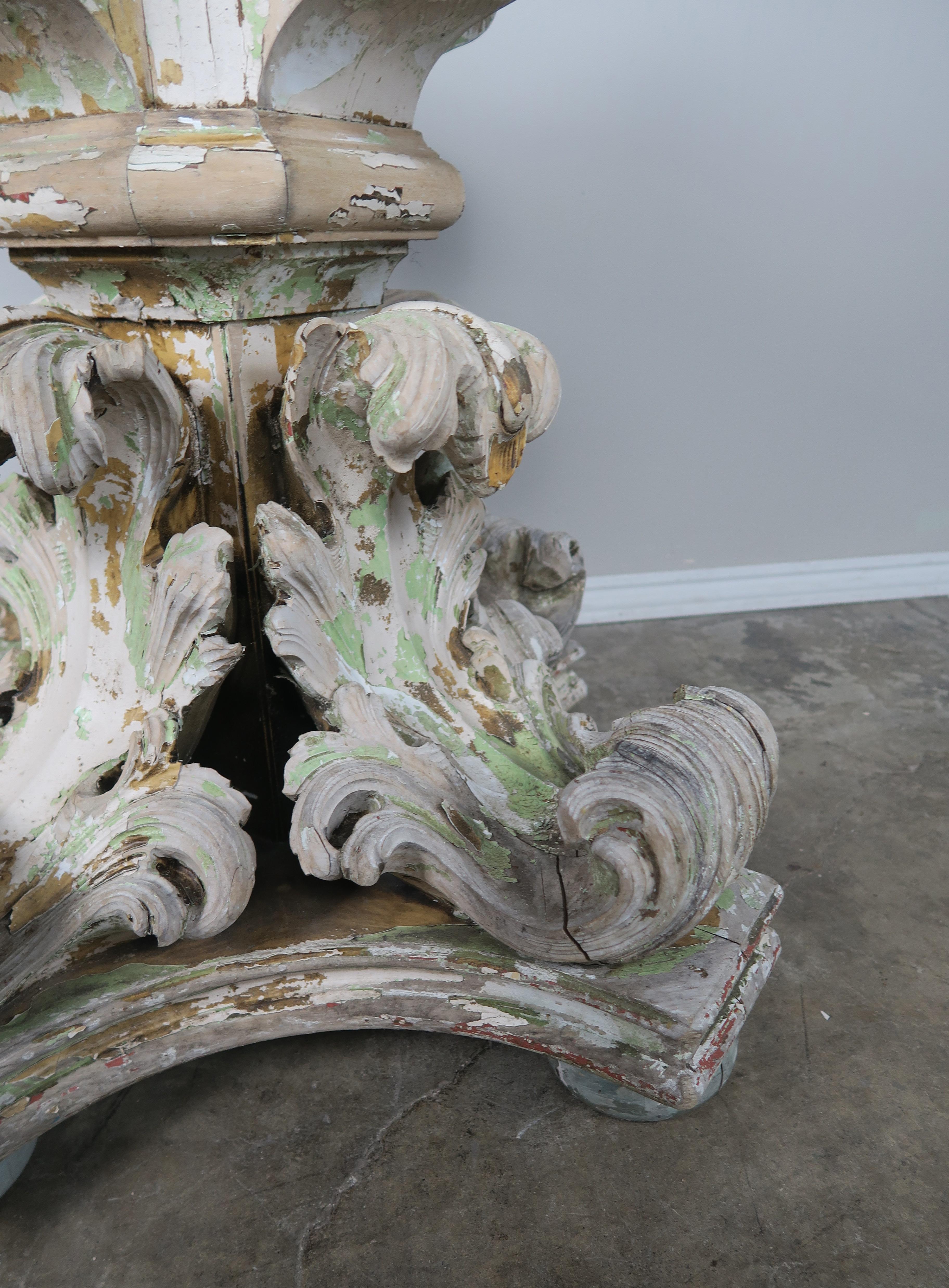 19th Century Acanthus Leaf Painted Table with Marble Top 2