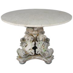 19th Century Acanthus Leaf Painted Table with Marble Top
