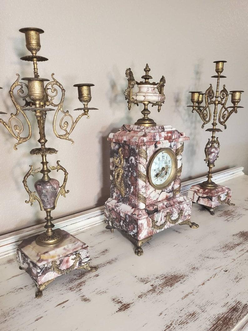 French 19th Century AD Mougin Parisian Napoleon III Clock & Garniture Set For Sale