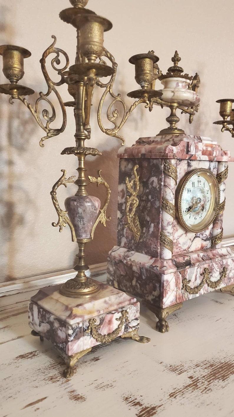19th Century AD Mougin Parisian Napoleon III Clock & Garniture Set In Good Condition For Sale In Forney, TX