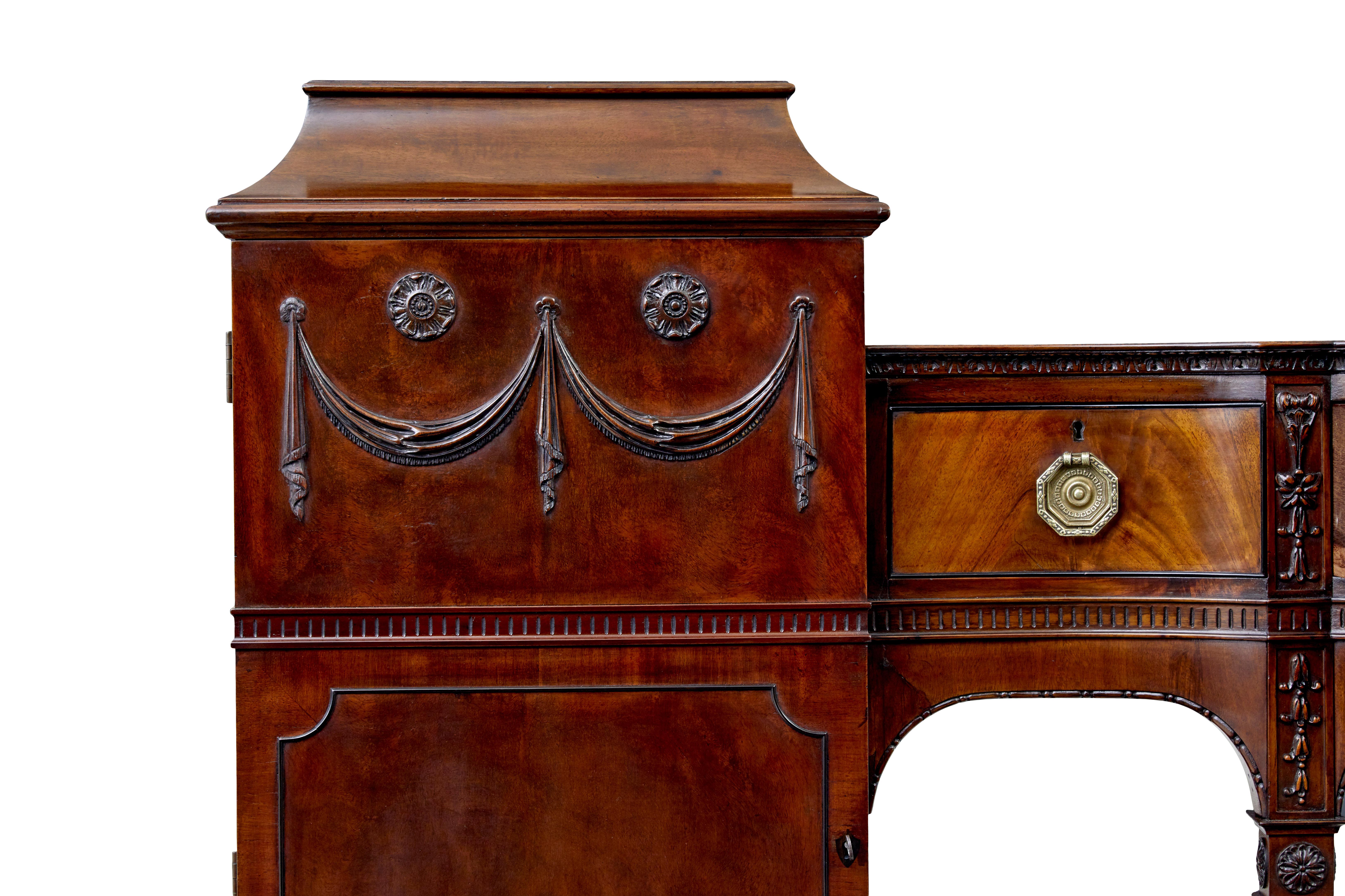 Adam Style 19th century Adams revival carved mahogany pedestal sideboard For Sale