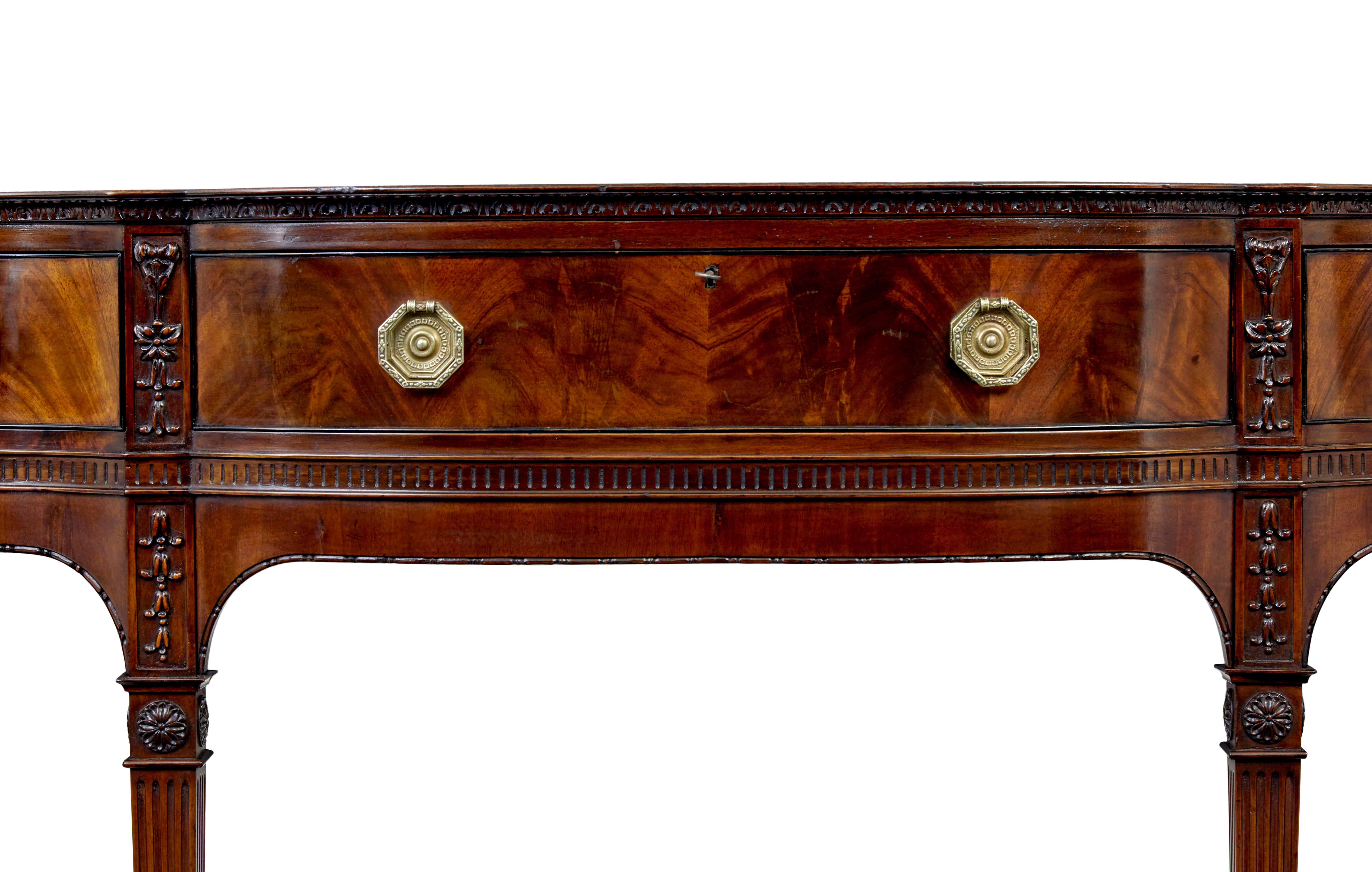 Hand-Carved 19th century Adams revival carved mahogany pedestal sideboard For Sale