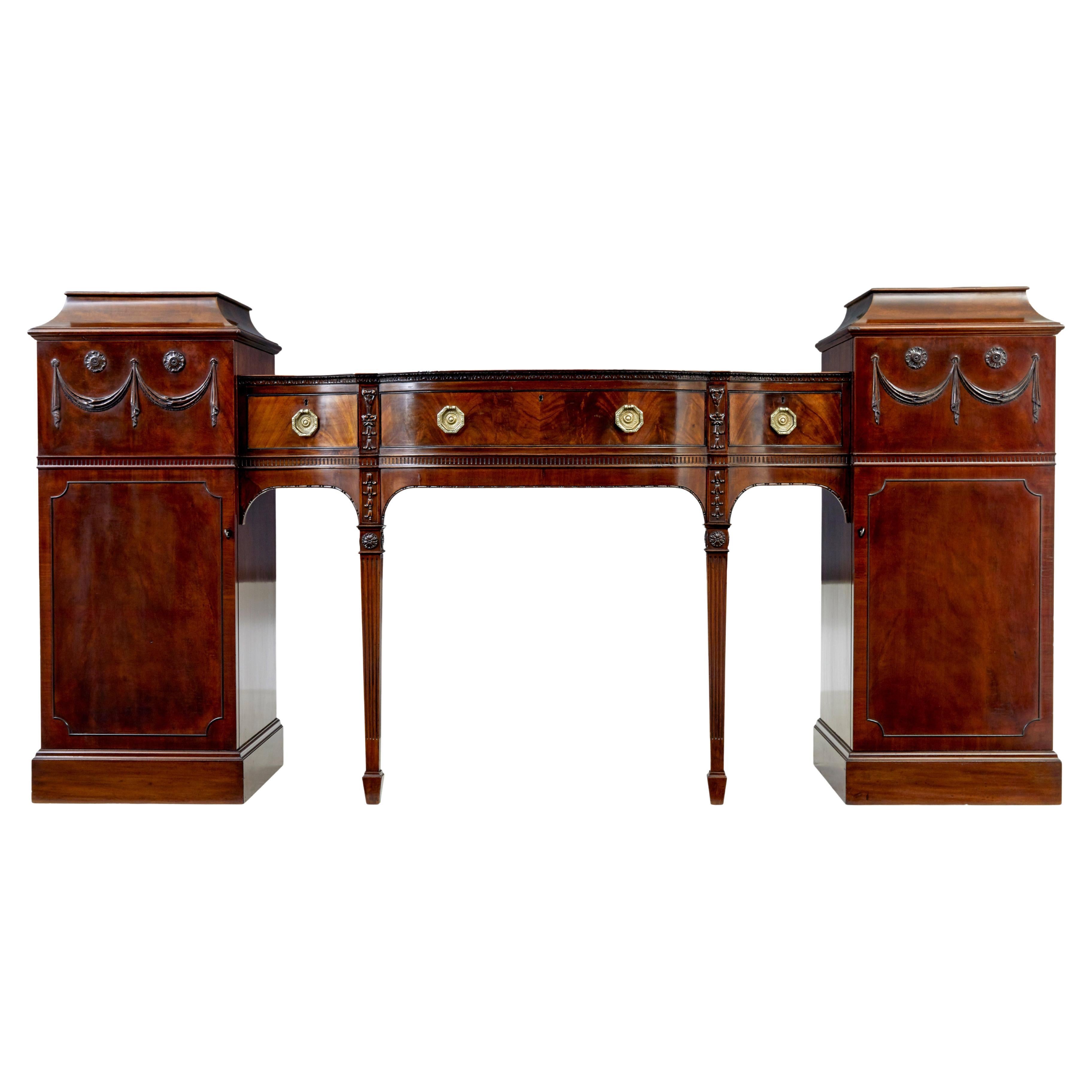 19th century Adams revival carved mahogany pedestal sideboard For Sale