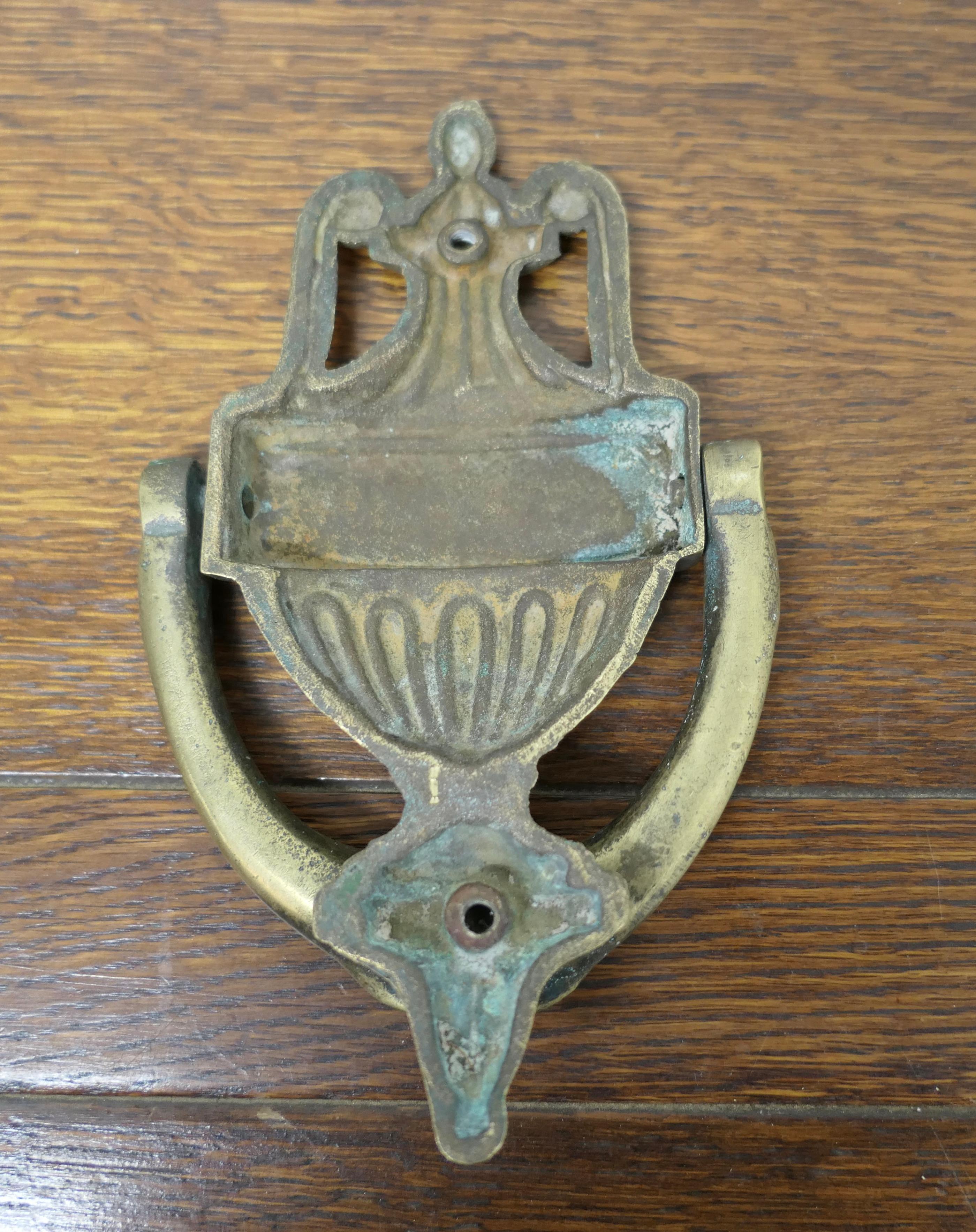 Adam Style 19th Century Adams Style Brass Urn and Cover Door Knocker For Sale