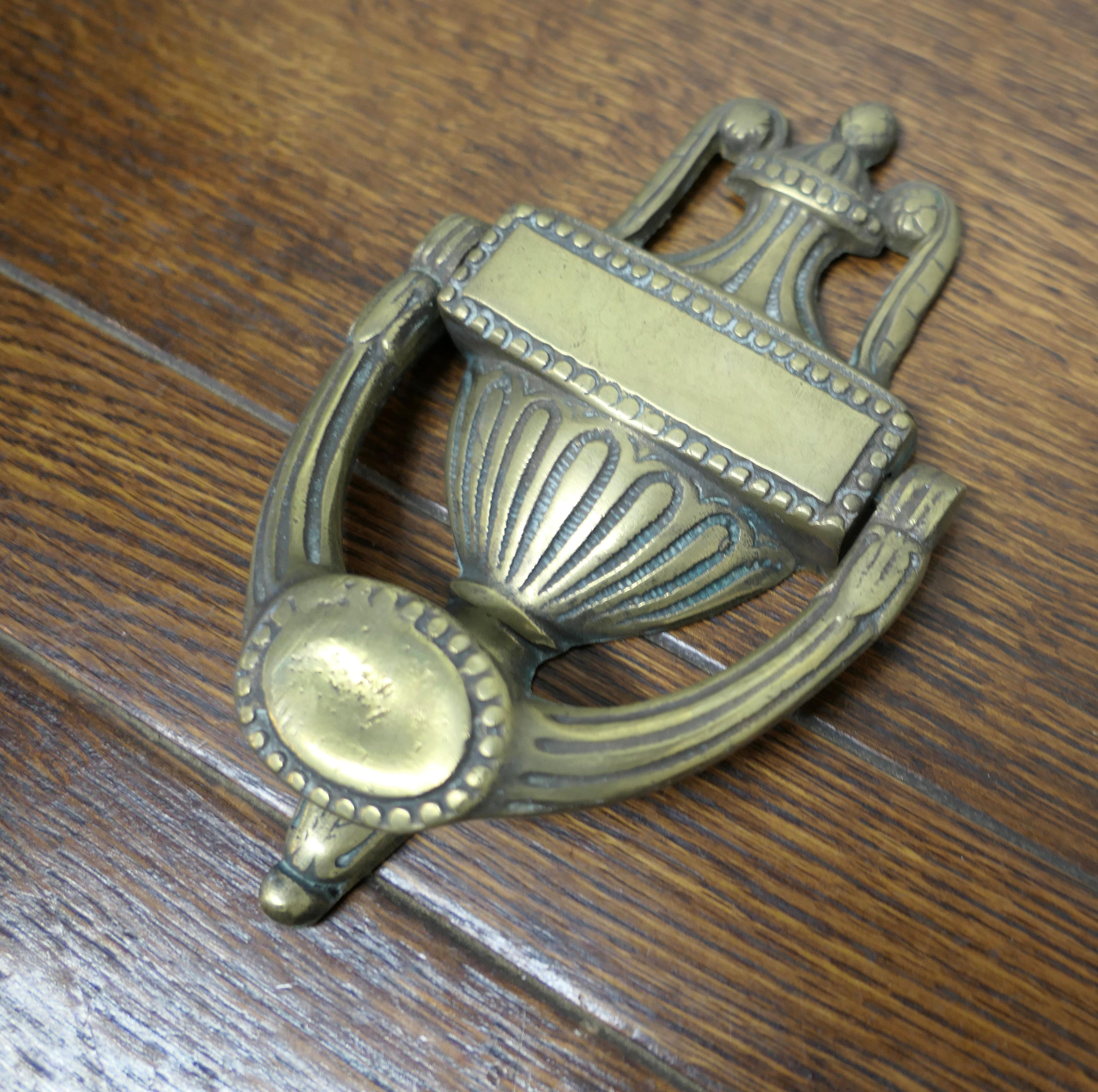 19th Century Adams Style Brass Urn and Cover Door Knocker For Sale 1