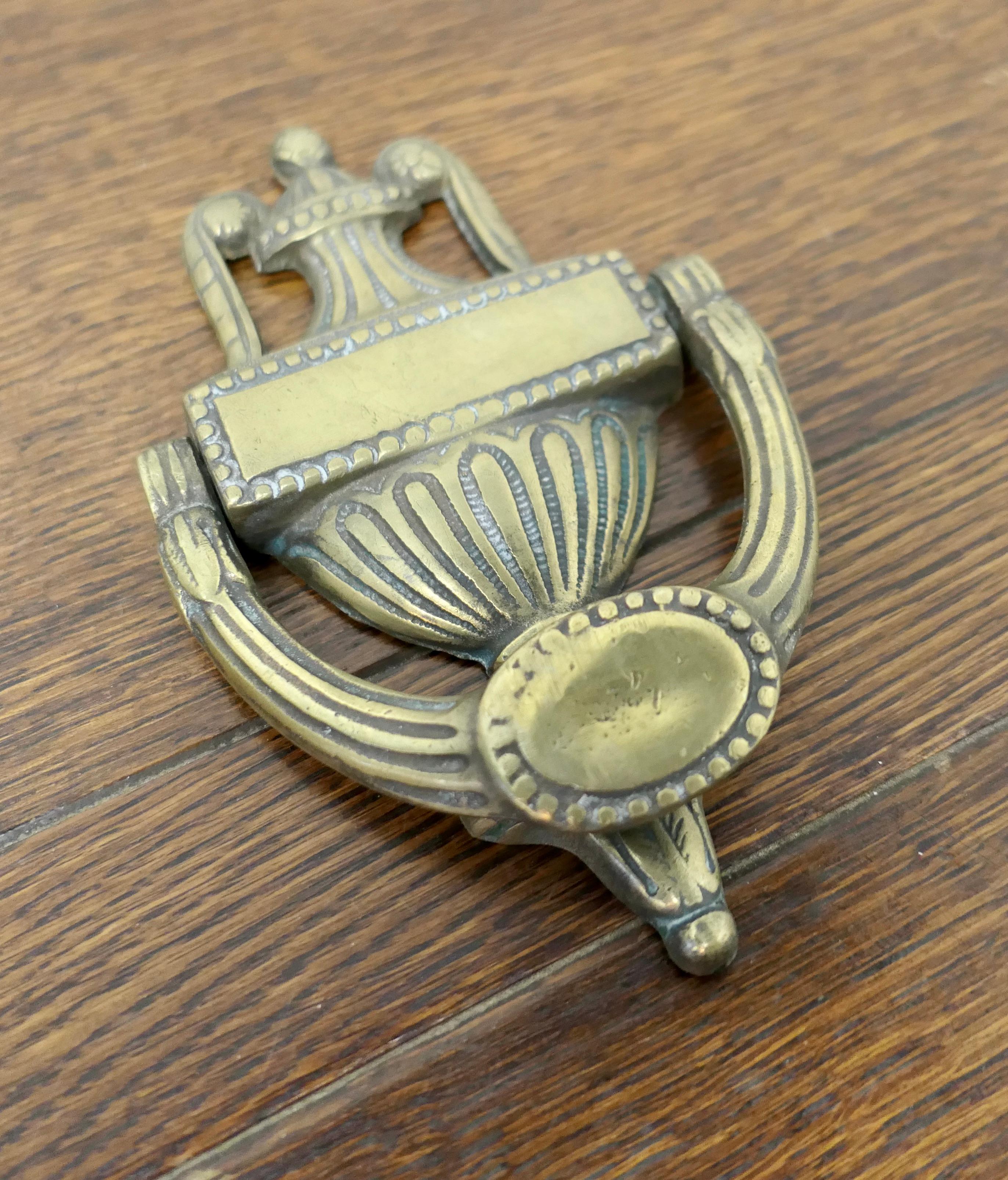 19th Century Adams Style Brass Urn and Cover Door Knocker For Sale 2