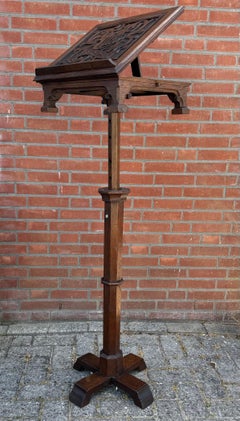 19th Century Adjustable Carved Oak Ecclesiastical Bible Stand with IHS Monogram