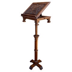 19th Century Adjustable Carved Oak Ecclesiastical Bible Stand with IHS Monogram