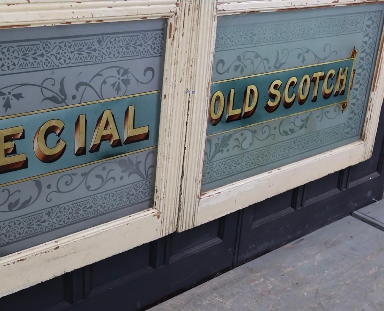 British 19th Century Advertising Glass Windows From A London Tavern