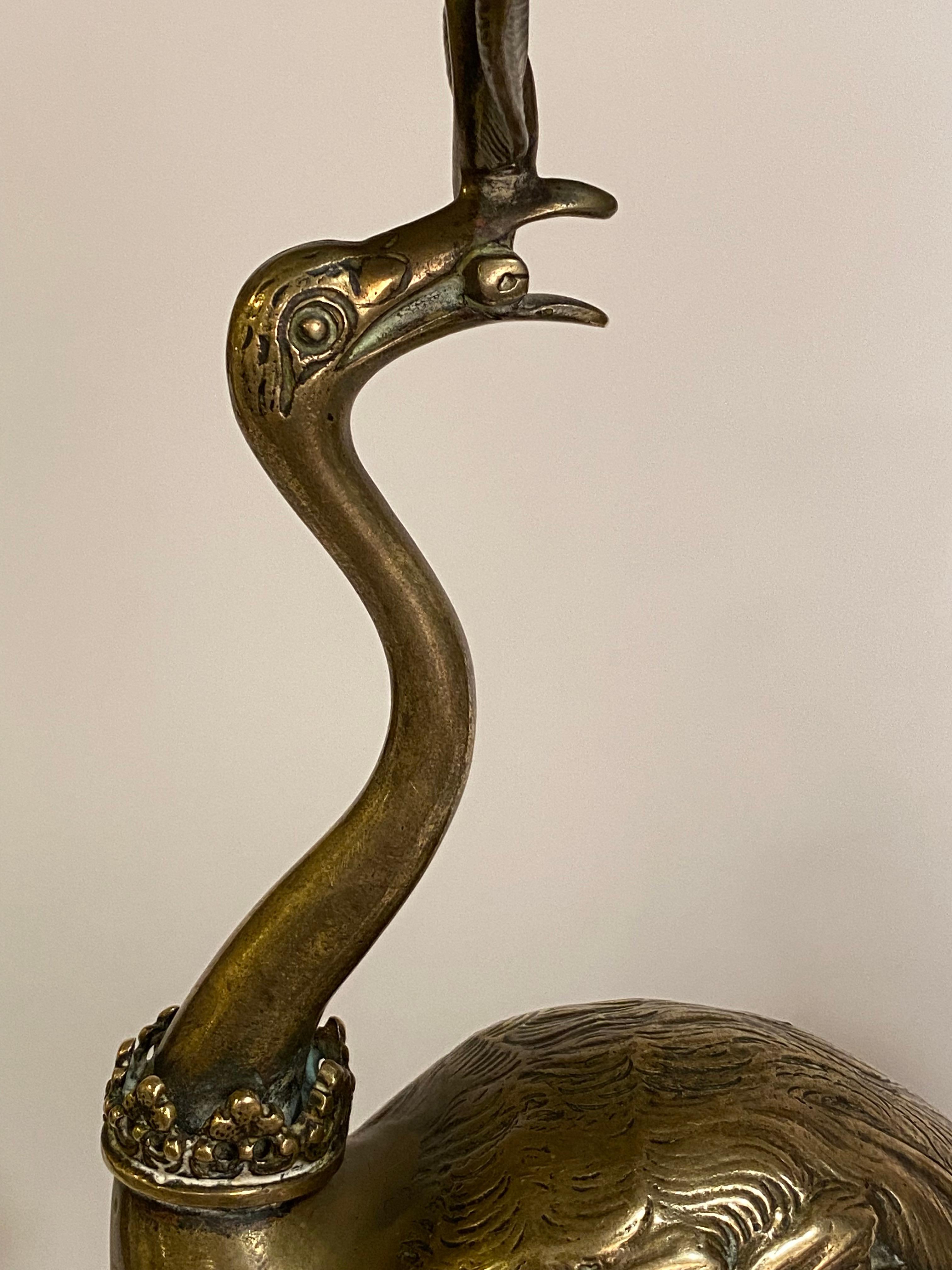 Cast 19th Century Aesthetic Bronze Flamingo Candle Holders