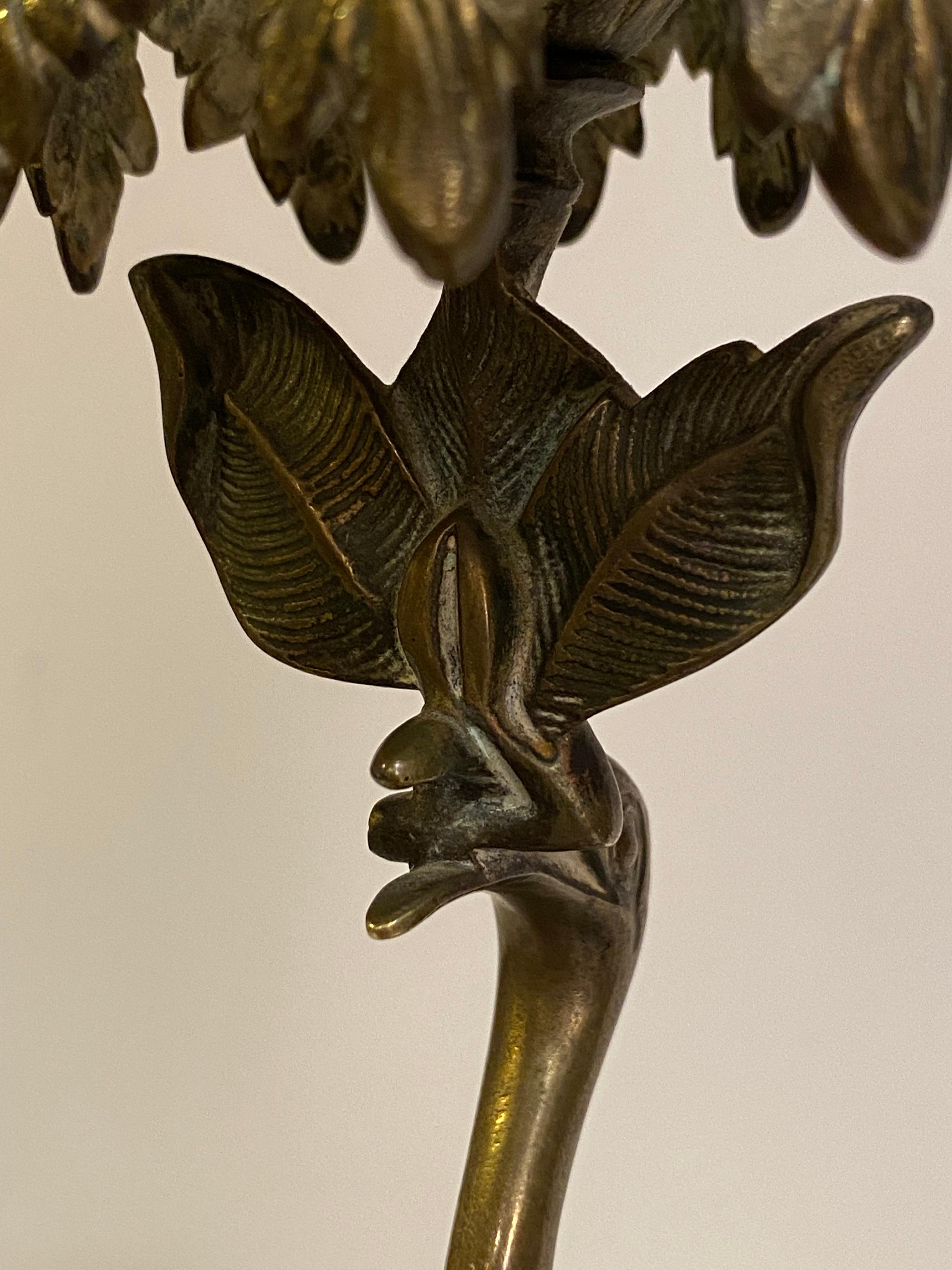 19th Century Aesthetic Bronze Flamingo Candle Holders 1