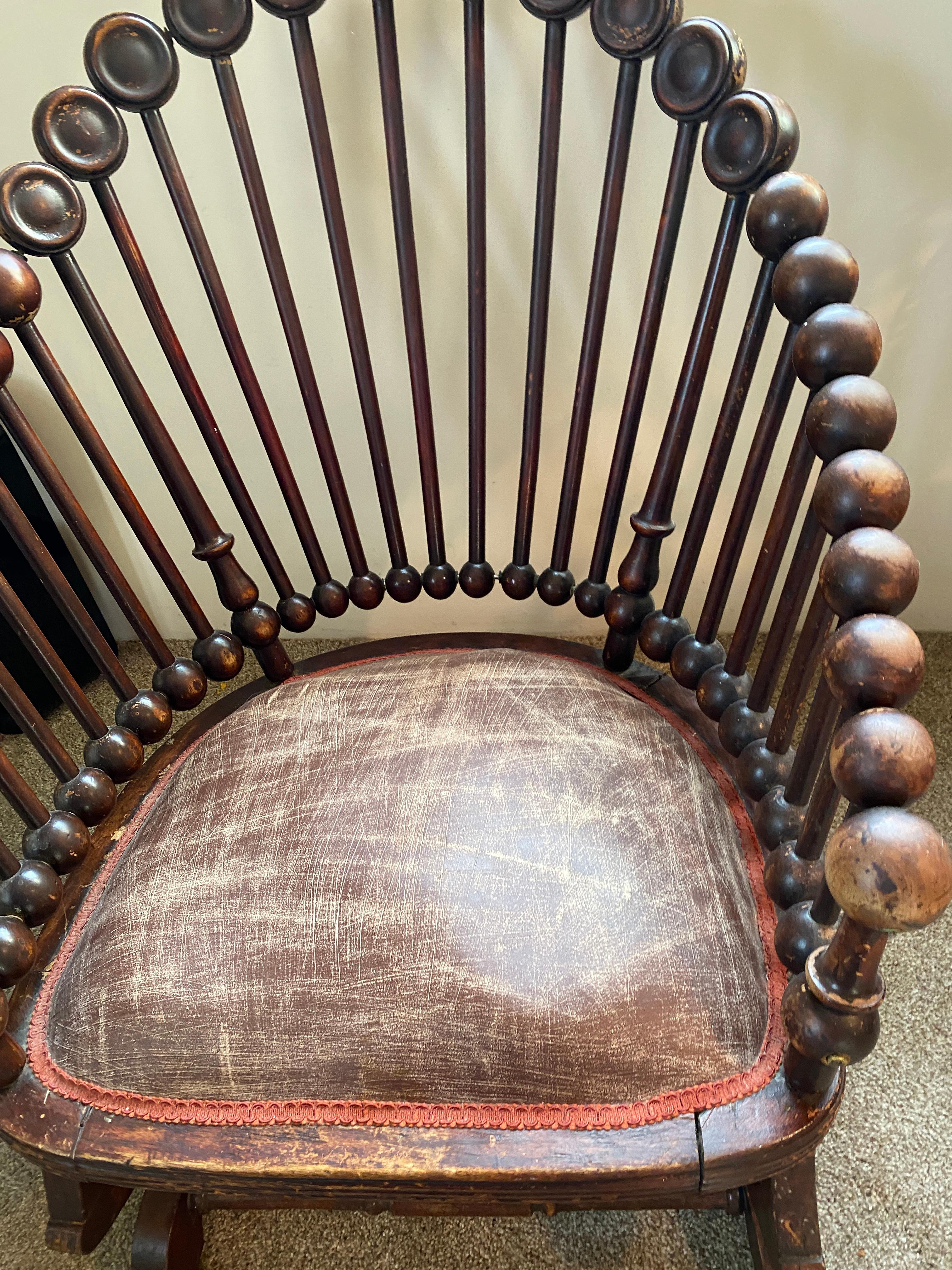 Final Closing March 31!  19th Century George Hunzinger Lollipop Rocking Chair  In Fair Condition For Sale In Santa Fe, NM