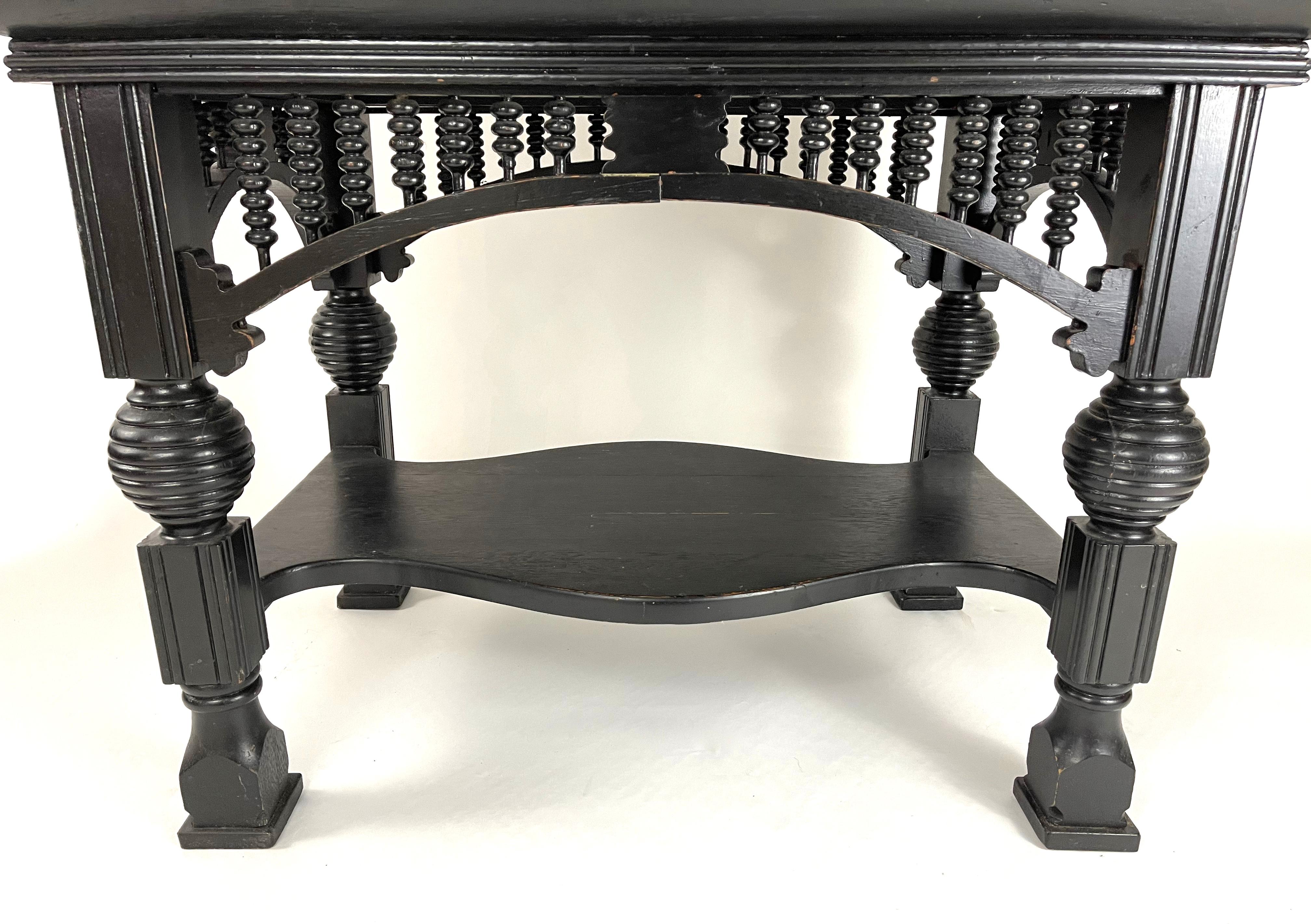 Carved 19th Century Aesthetic Movement Black Painted Table