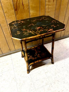 19th Century Aesthetic Movement Chinoiserie Bamboo Hand Painted Lacquer Table