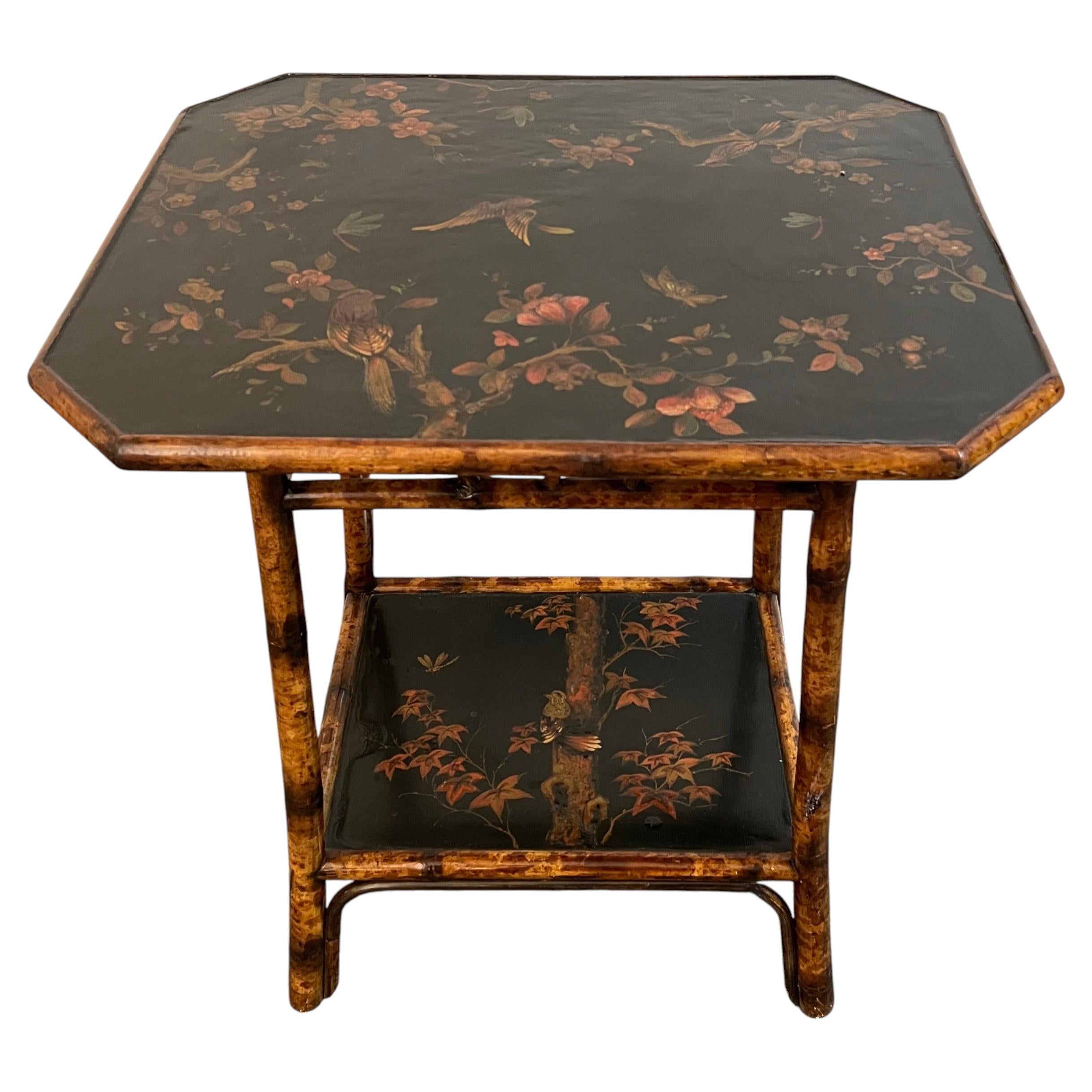 19th Century Aesthetic Movement Chinoiserie Bamboo Hand Painted Lacquer Table