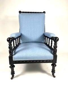 19th Century Aesthetic Movement Ebonized Upholstered Bobbin Armchair