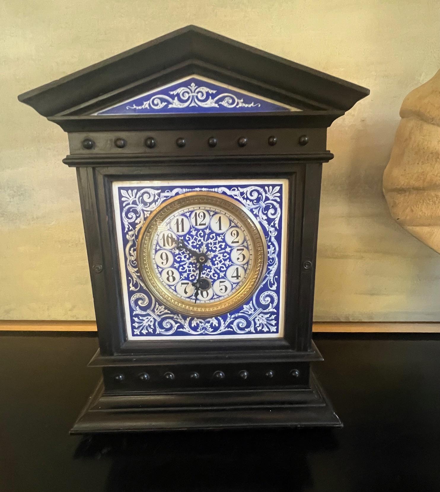 Hand-Painted 19th Century Aesthetic Movement Mantle Clock For Sale