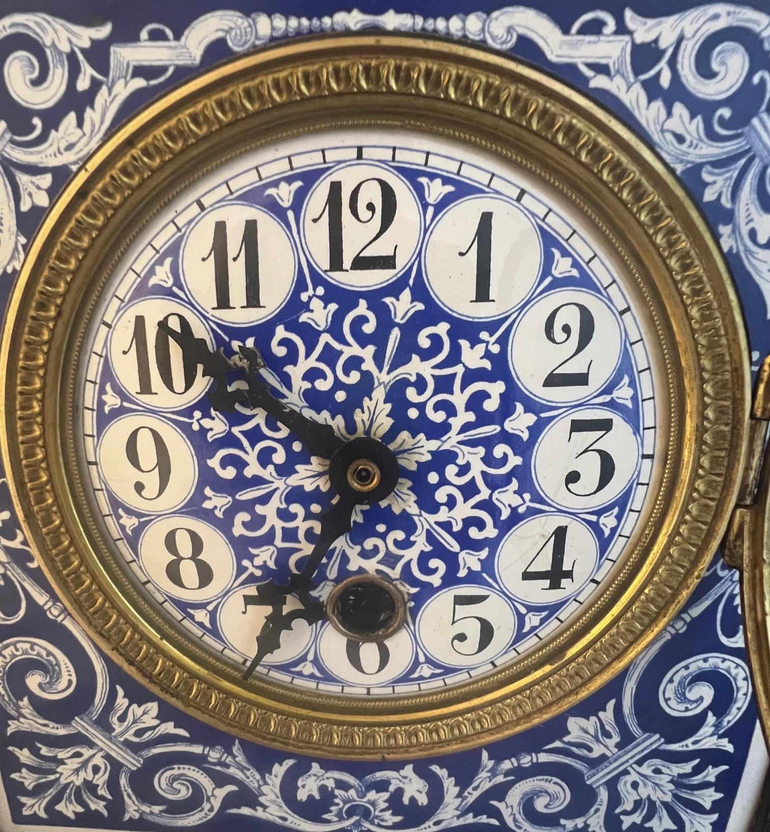 Porcelain 19th Century Aesthetic Movement Mantle Clock For Sale