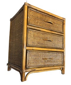 19th Century Aesthetic Movement Rattan & Woven Wicker Three Drawer Nightstand