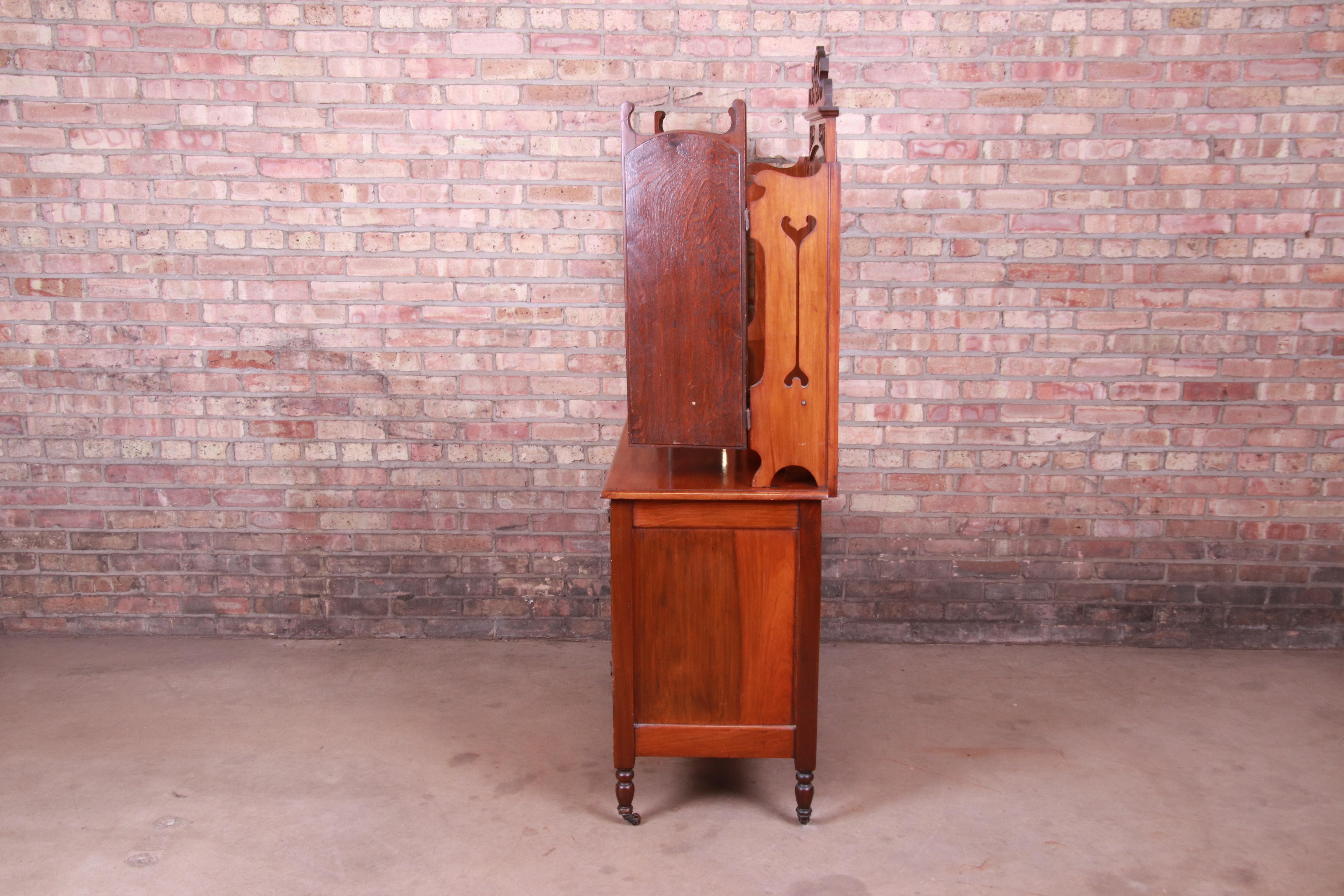 19th Century Aesthetic Movement Walnut and Burl Dresser with Triple Mirror 6