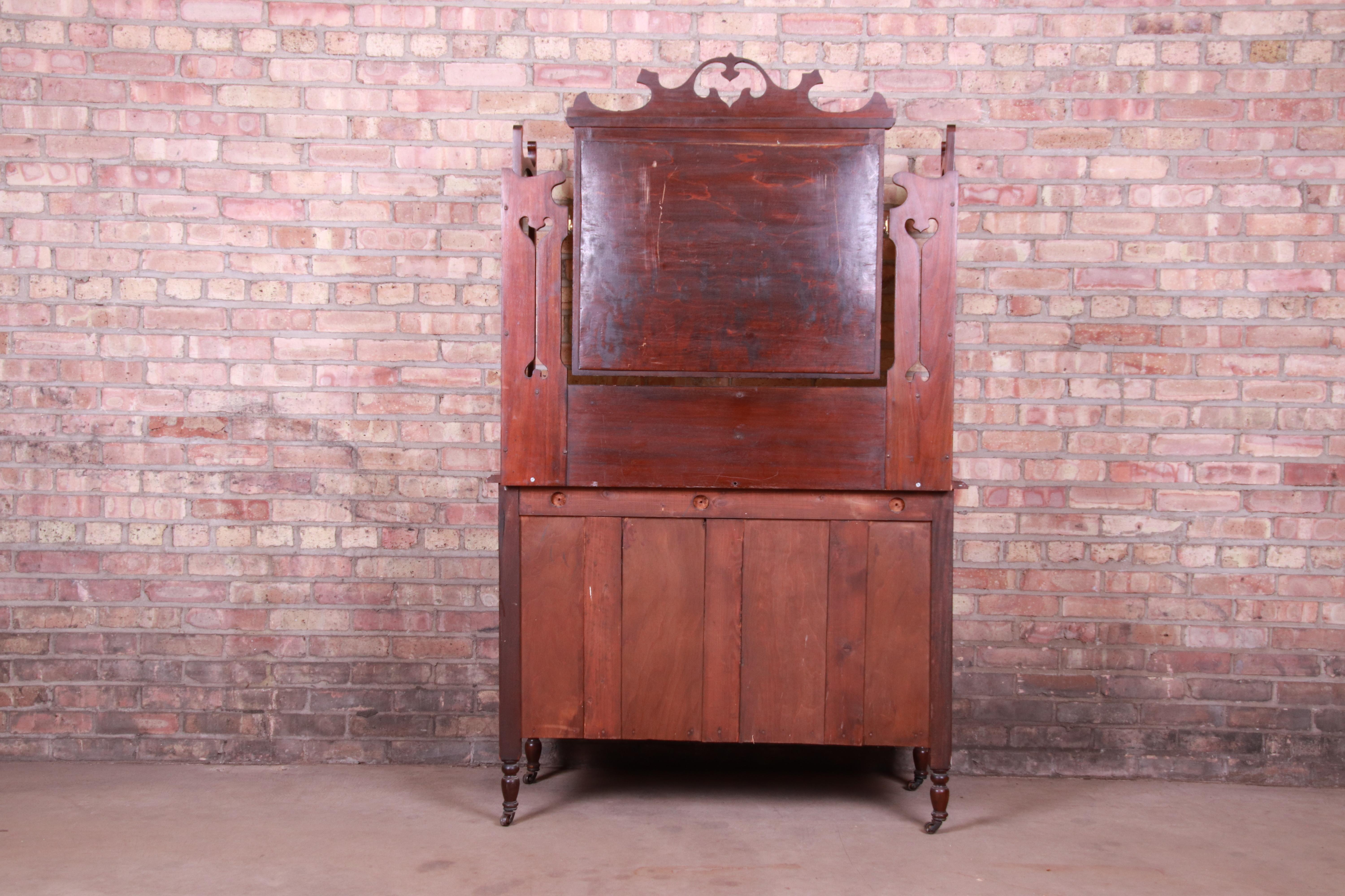 19th Century Aesthetic Movement Walnut and Burl Dresser with Triple Mirror 7