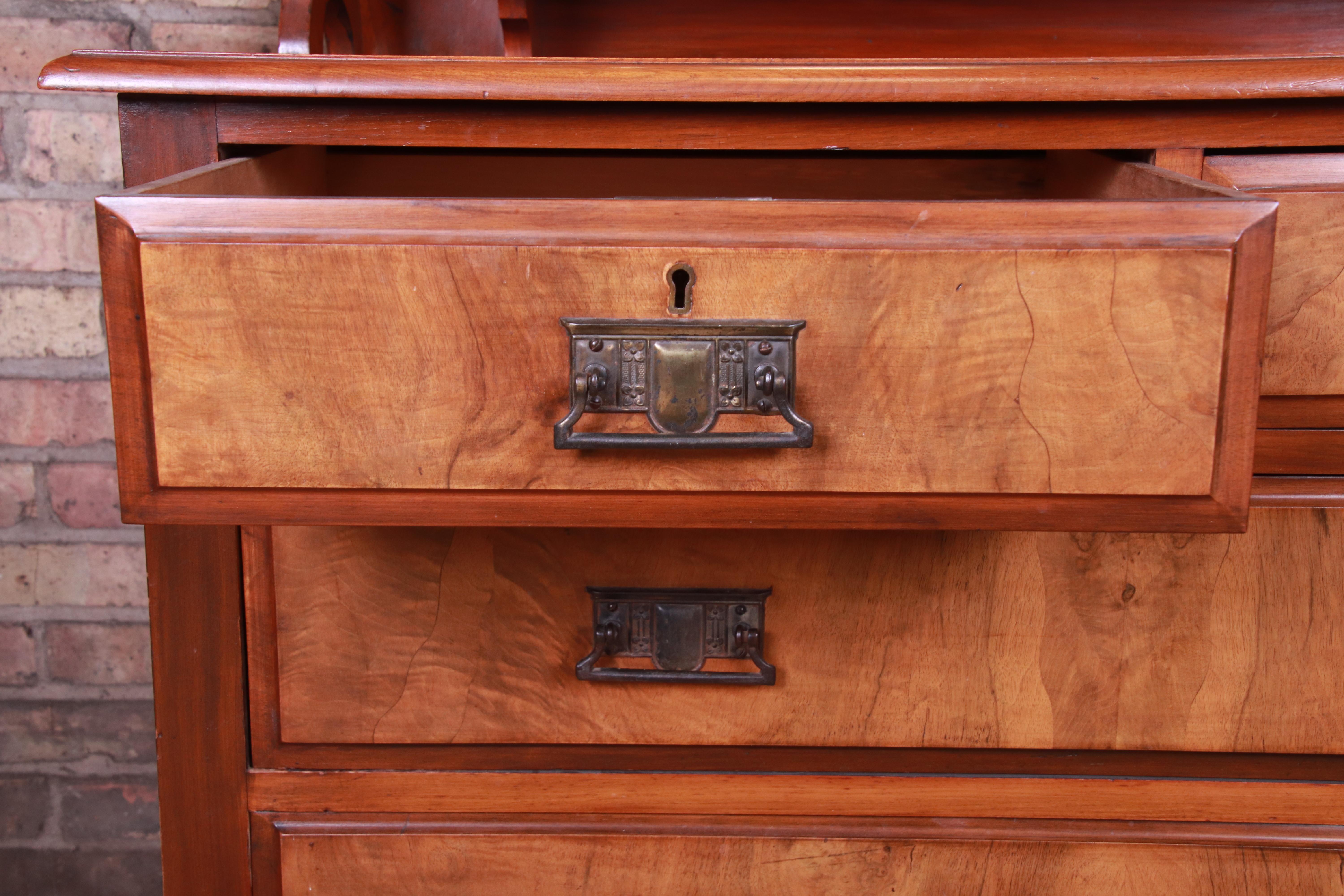 19th Century Aesthetic Movement Walnut and Burl Dresser with Triple Mirror 3