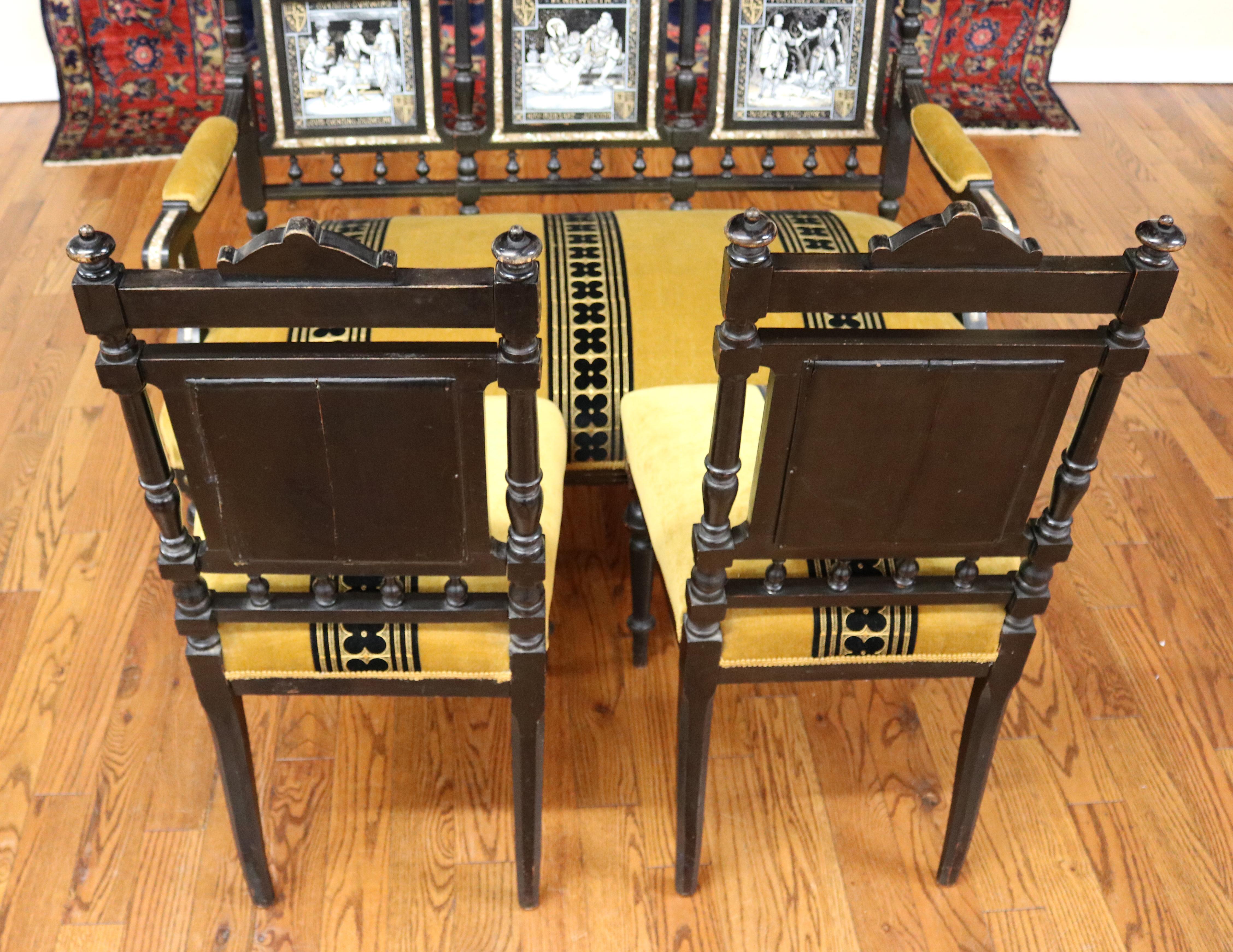 19th Century Aesthetic Victorian Parlor Set Settee & 4 Chairs By John Moyr Smith For Sale 3
