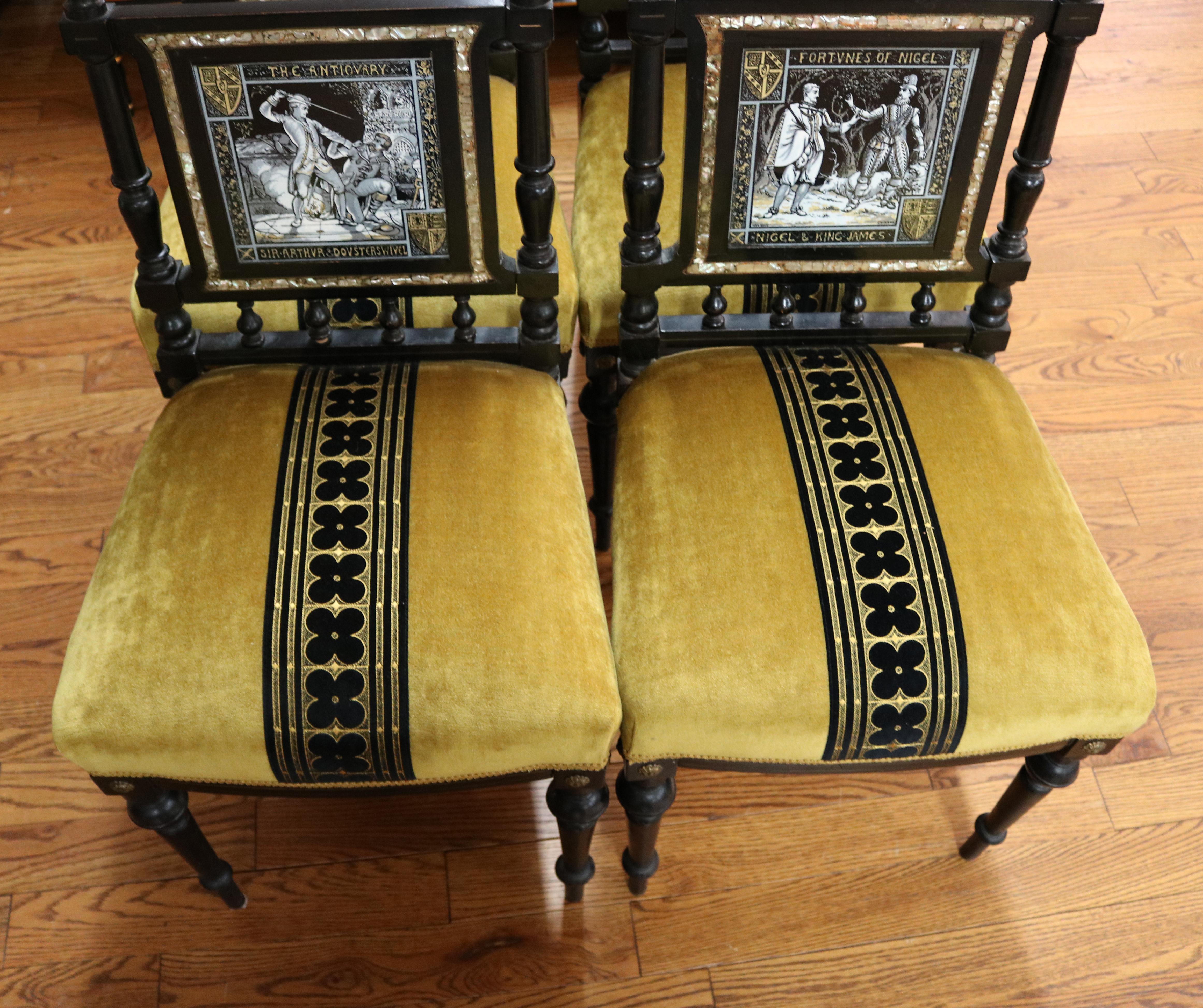 Ästhetisches viktorianisches Parlor-Set aus dem 19. Jahrhundert mit 4 Stühlen von John Moyr Smith im Angebot 5