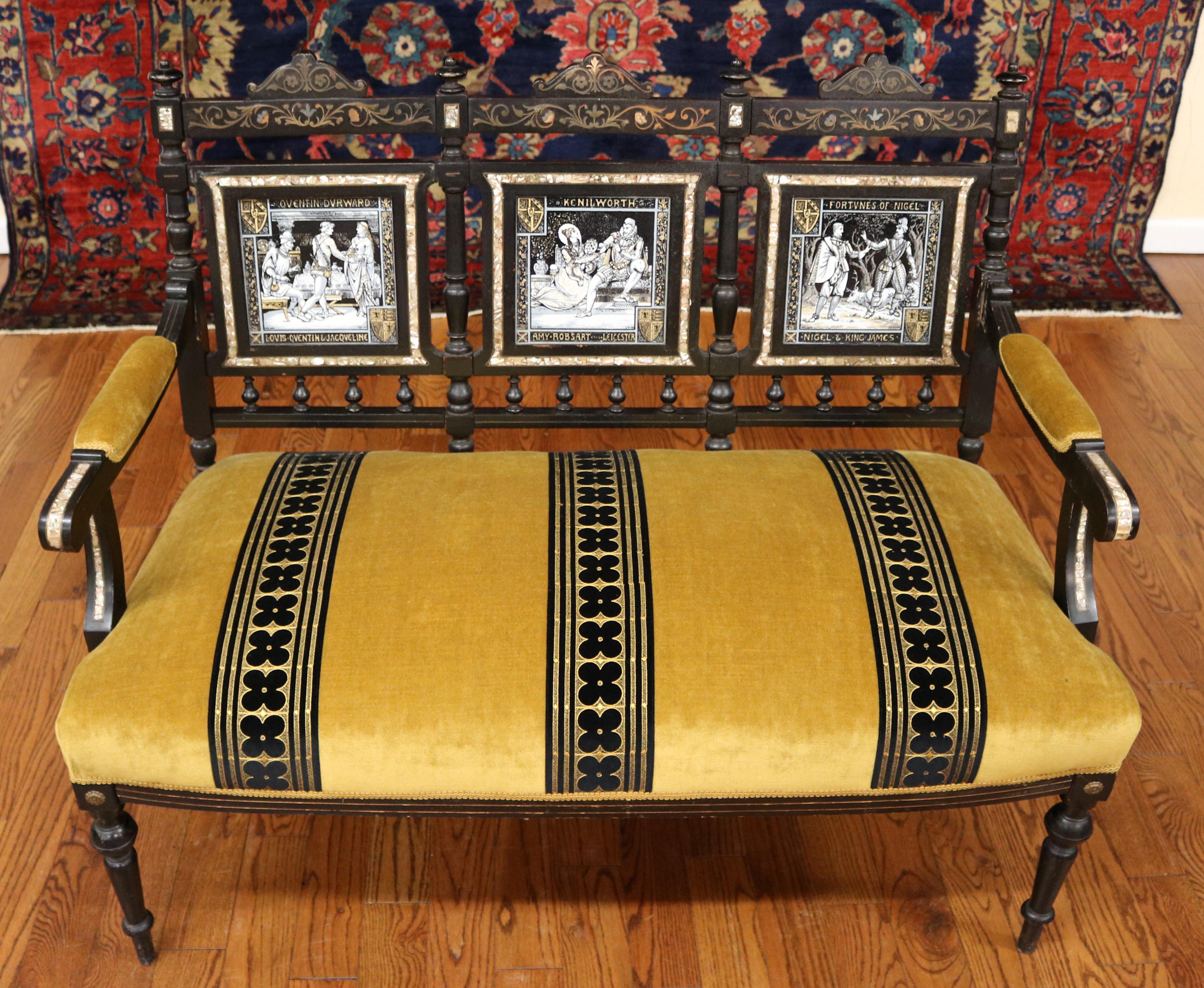 19th Century Aesthetic Victorian Parlor Set Settee & 4 Chairs By John Moyr Smith For Sale 5