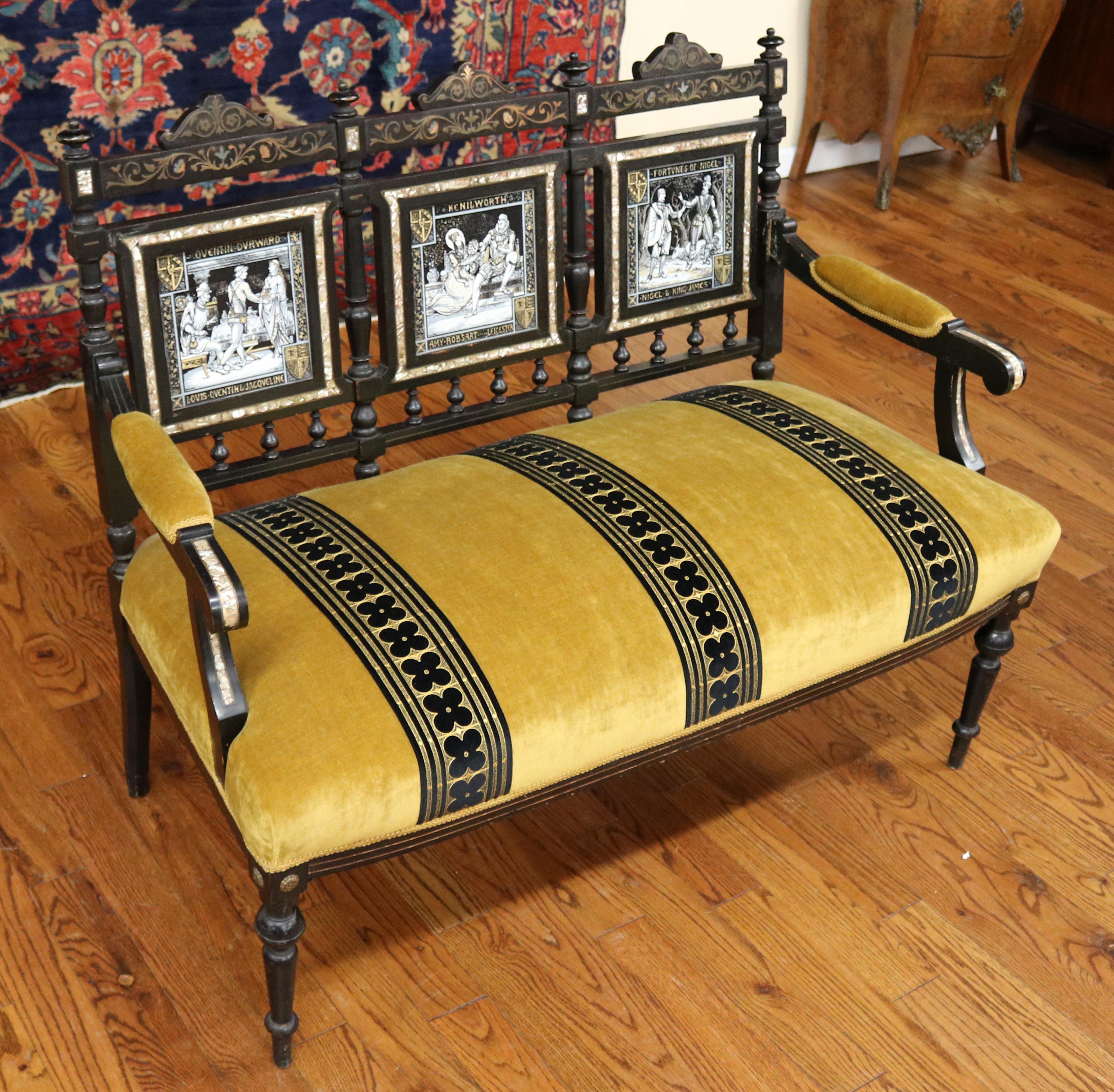 19th Century Aesthetic Victorian Parlor Set Settee & 4 Chairs By John Moyr Smith For Sale 6