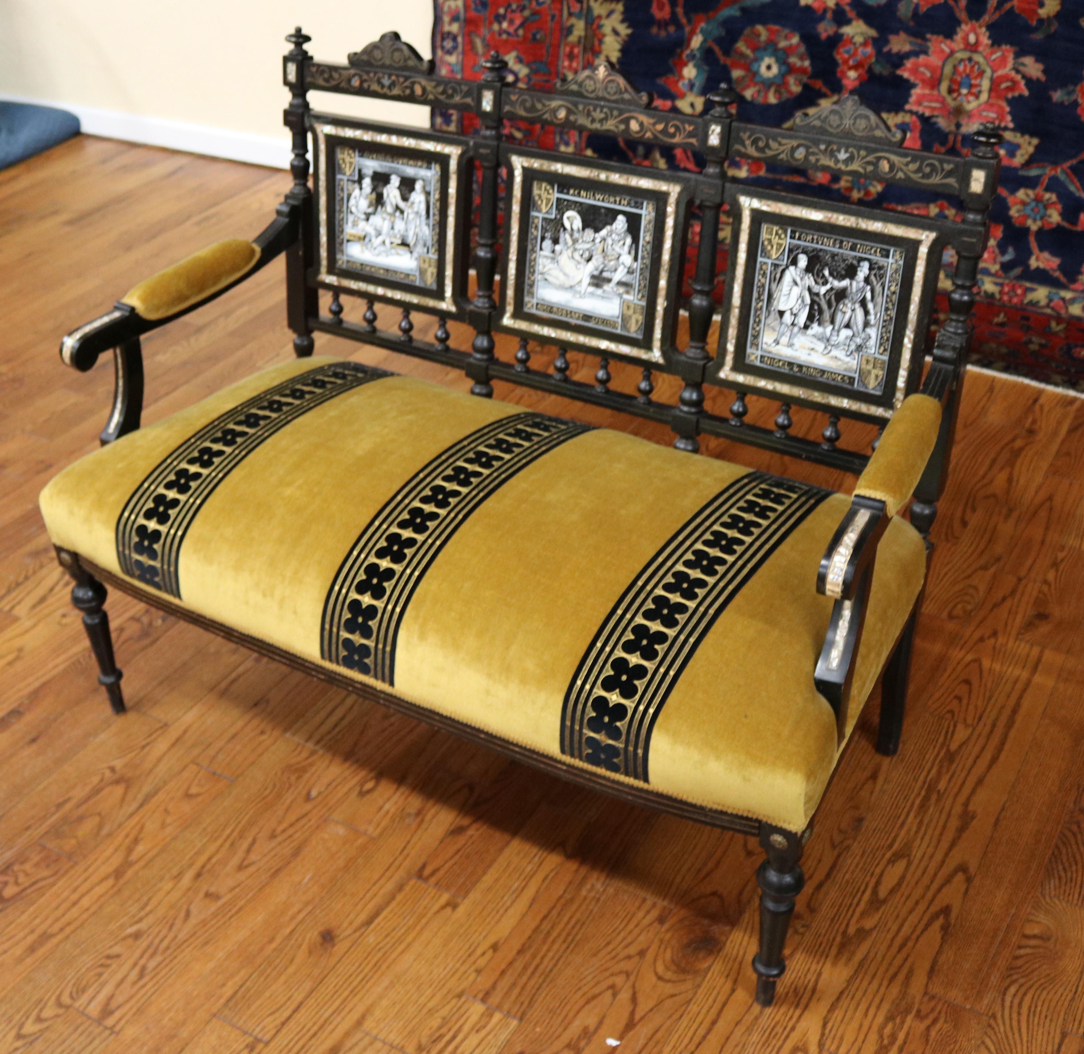 19th Century Aesthetic Victorian Parlor Set Settee & 4 Chairs By John Moyr Smith For Sale 7