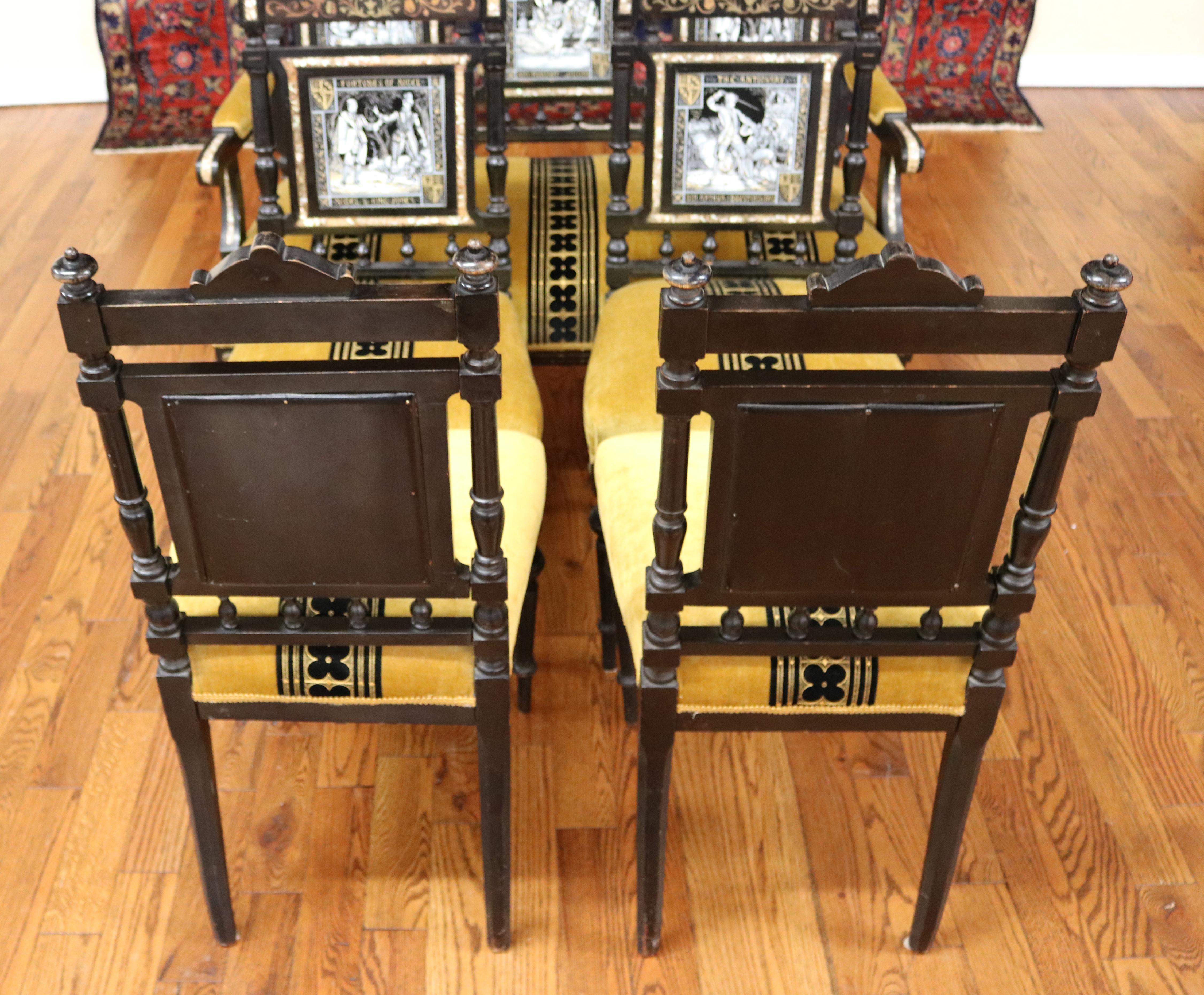 Aesthetic Movement 19th Century Aesthetic Victorian Parlor Set Settee & 4 Chairs By John Moyr Smith For Sale