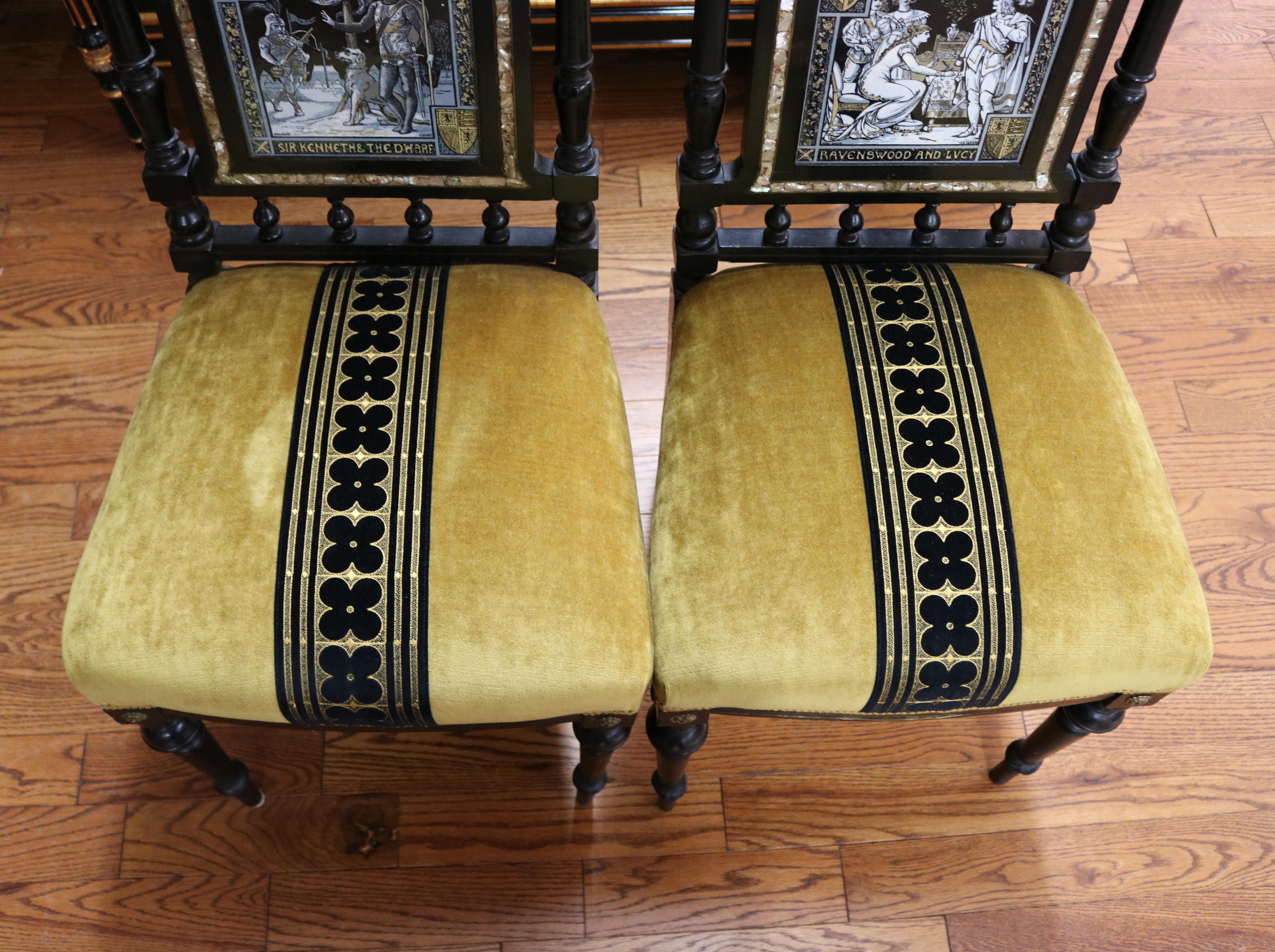 Scottish 19th Century Aesthetic Victorian Parlor Set Settee & 4 Chairs By John Moyr Smith For Sale