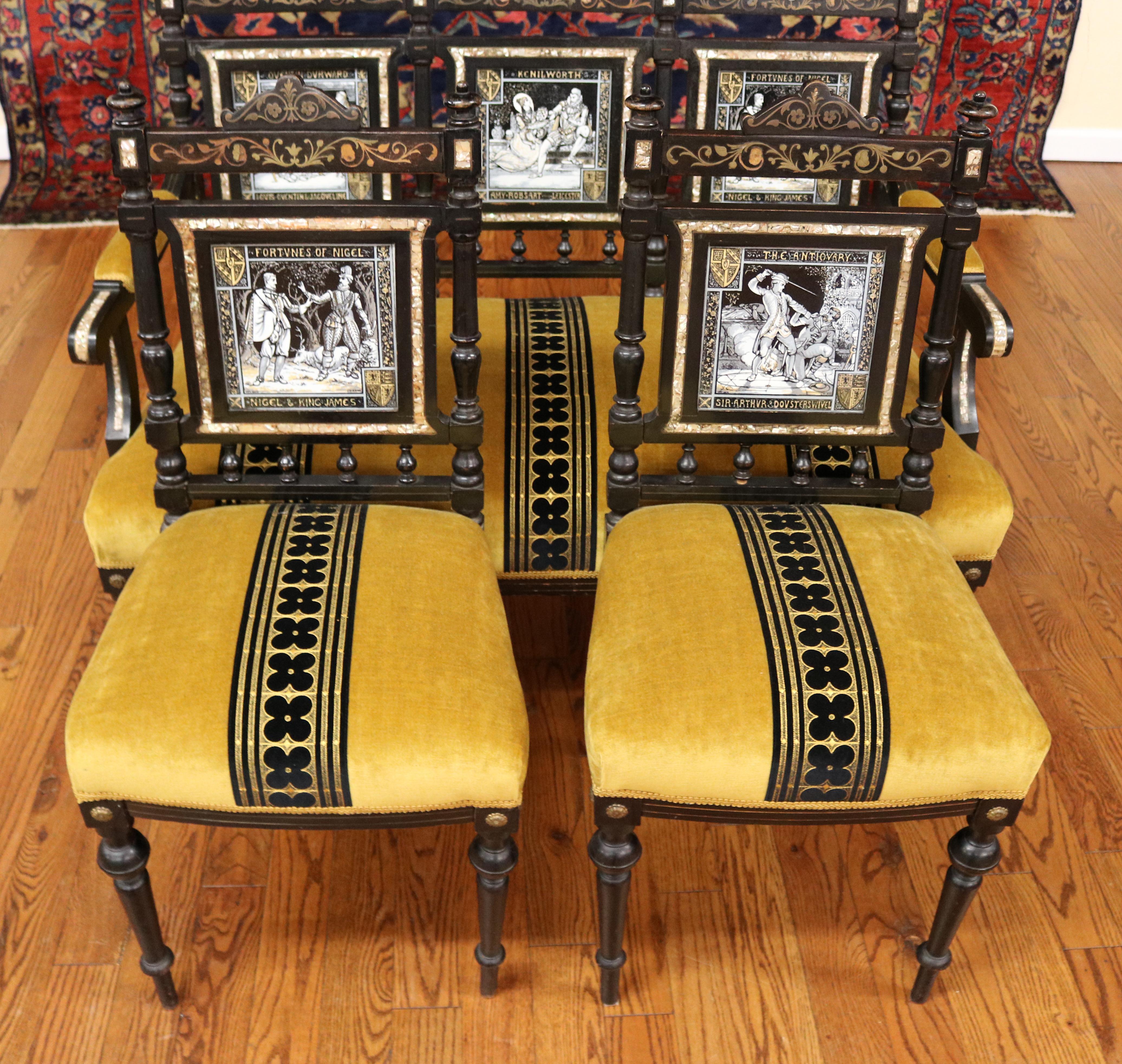 Hand-Carved 19th Century Aesthetic Victorian Parlor Set Settee & 4 Chairs By John Moyr Smith For Sale