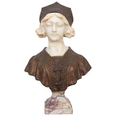 19th Century Affortunato Gory Marble and Bronze Clad Bust of a Maiden
