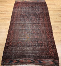 Antique Afghan Gallery Rug, Handwoven Wool, Geometric Design, 1880s
