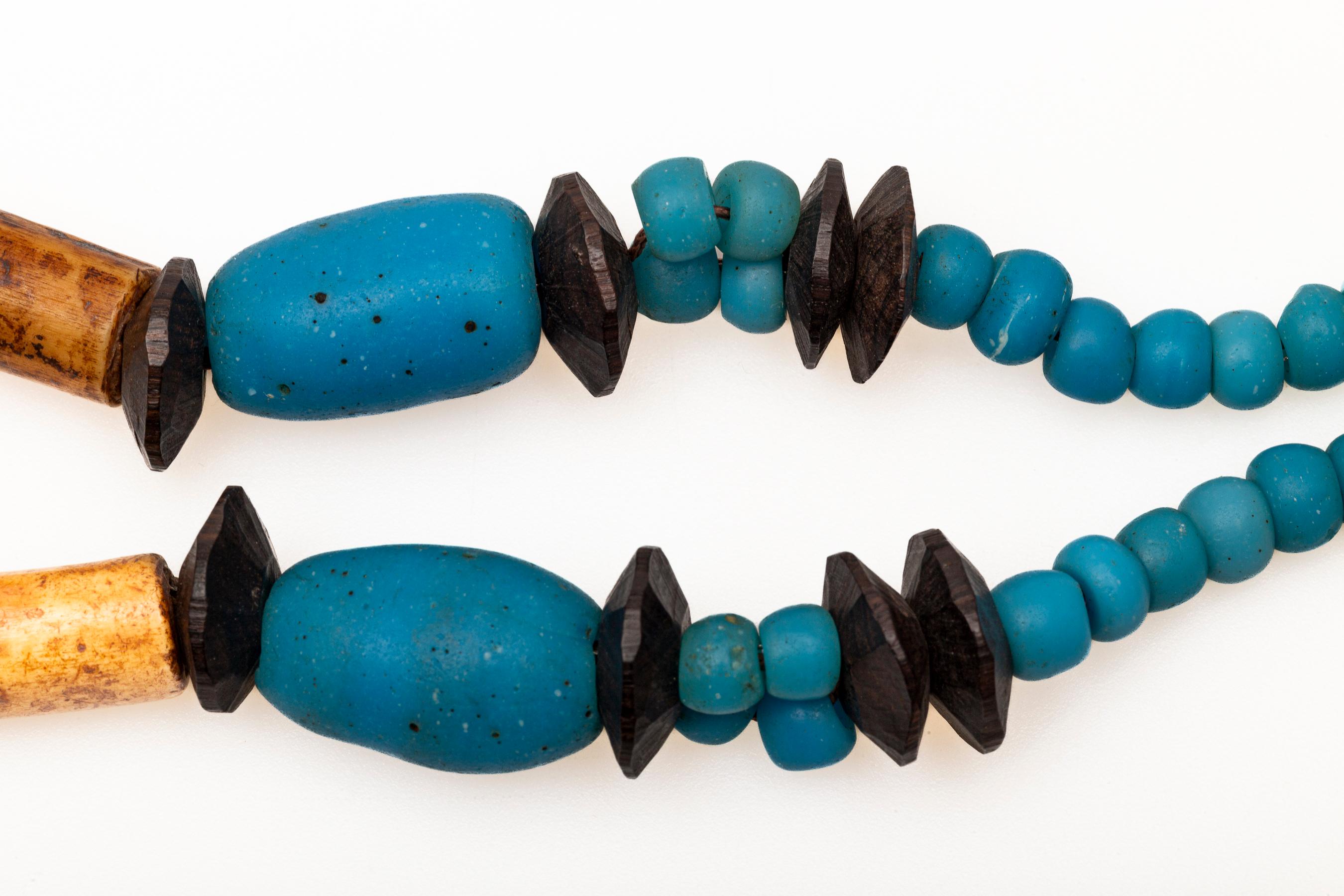 Mixed Cut 19th Century African Bone, Amber and Turquoise Glass Necklace For Sale
