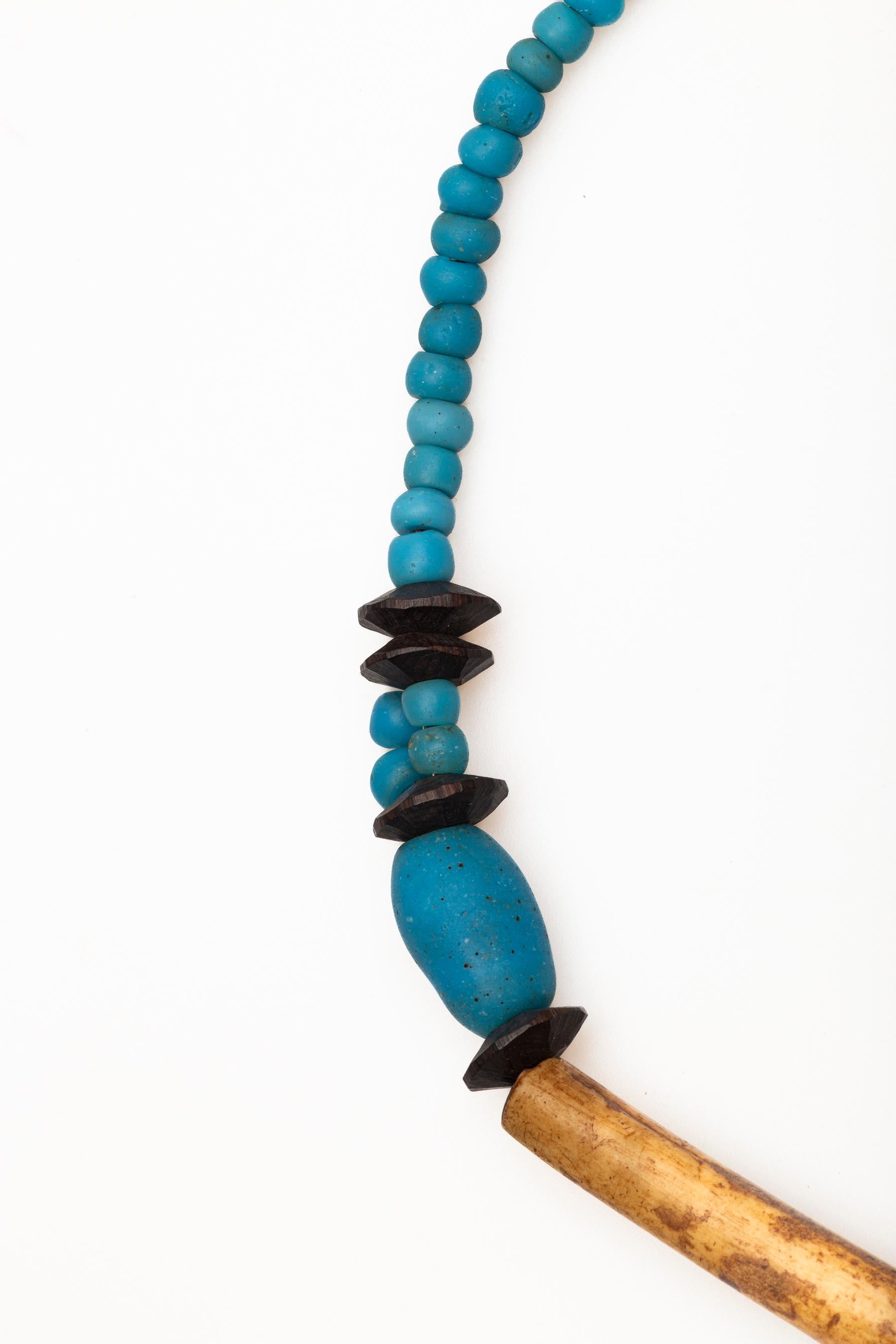 19th Century African Bone, Amber and Turquoise Glass Necklace In Excellent Condition For Sale In Stamford, CT