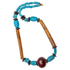 19th Century African Bone, Amber and Turquoise Glass Necklace
