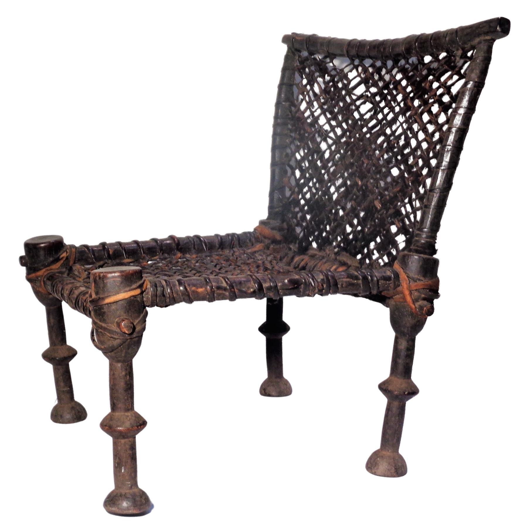 19th Century African Wood and Leather Chair For Sale 6
