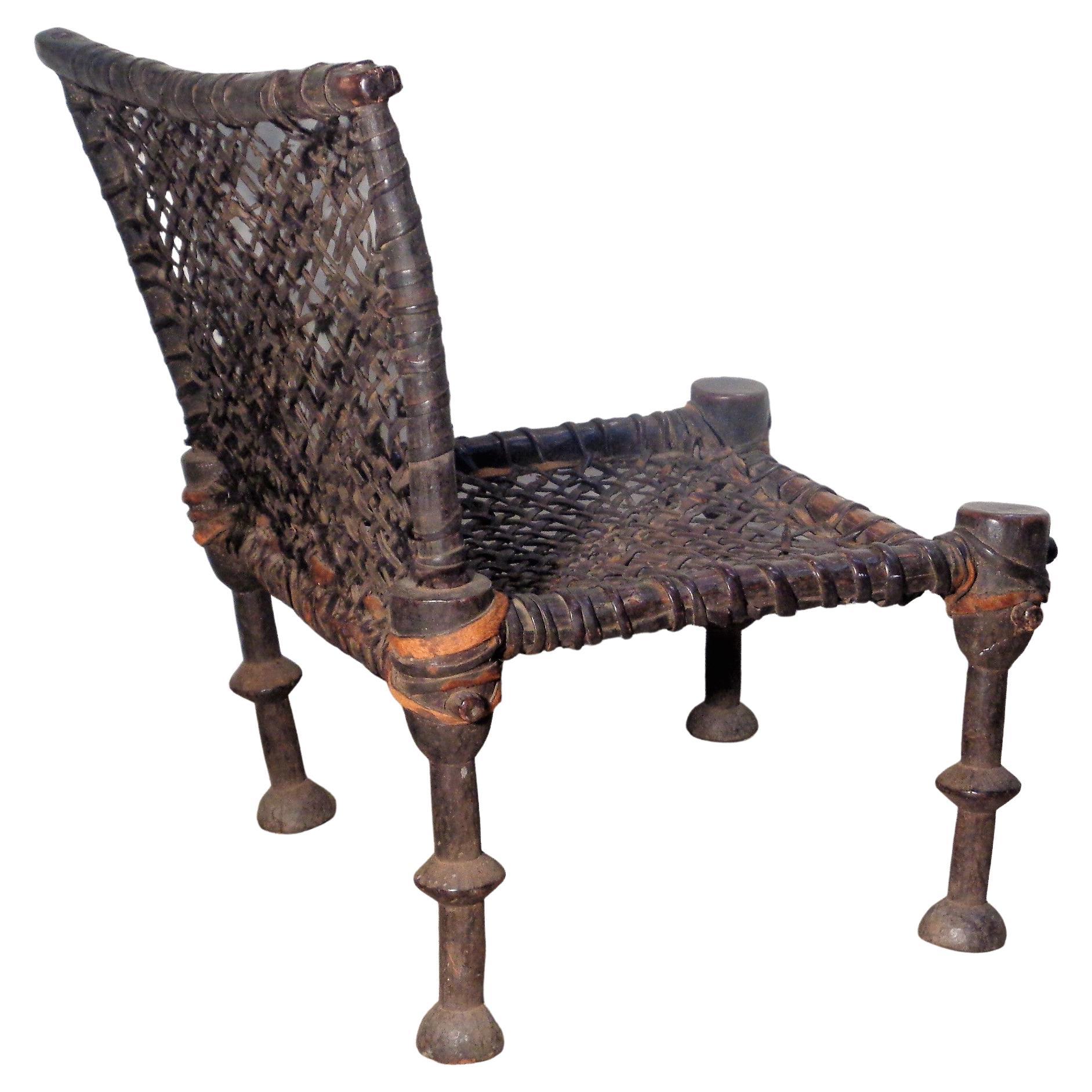 19th Century African Wood and Leather Chair In Good Condition For Sale In Rochester, NY