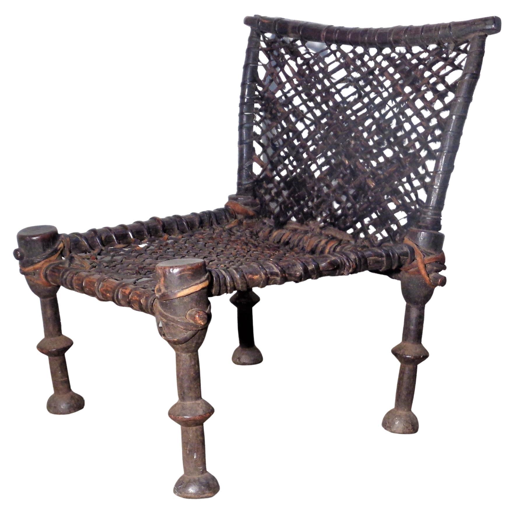 19th Century African Wood and Leather Chair 1