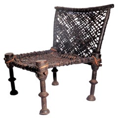 19th Century African Wood and Leather Chair