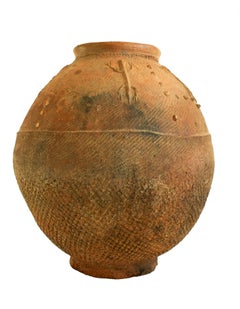 19th Century African Red Clay Water Vessel from Bambara Jidaga with Lizards