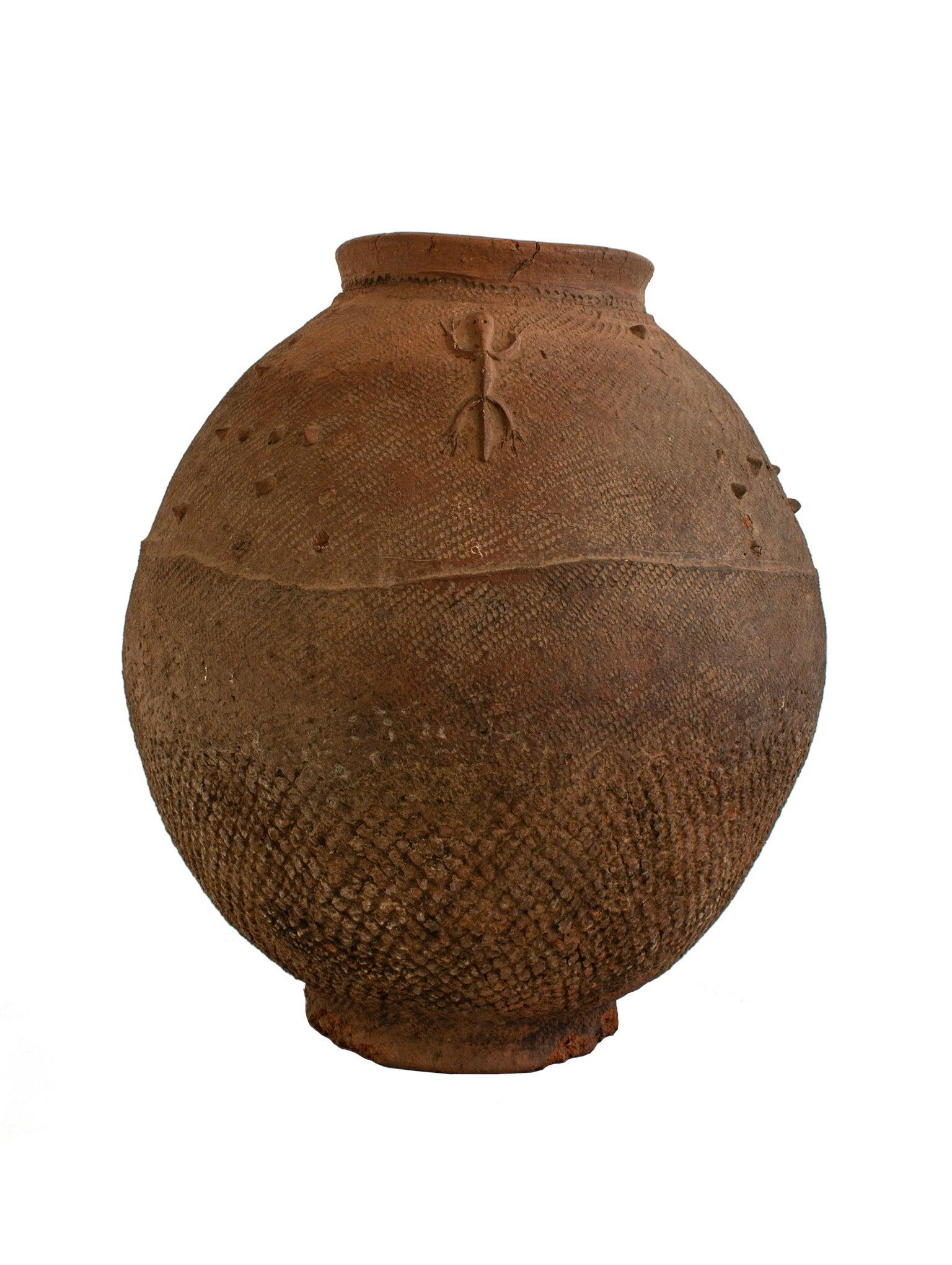 Malian 19th Century African Red Clay Water Vessel from Bambara Jidaga with Lizards